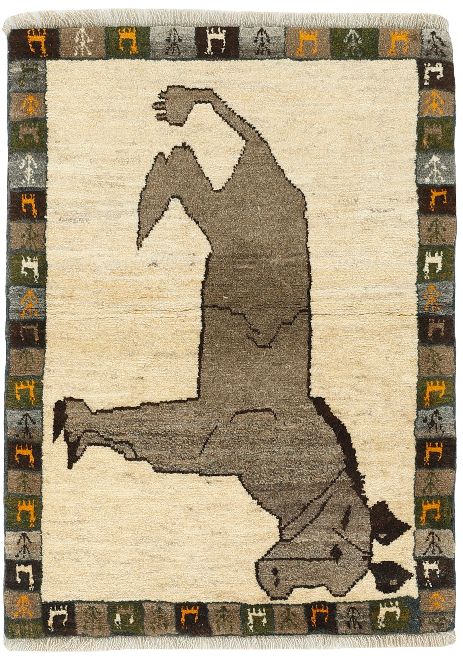 beige persian rug with figural design