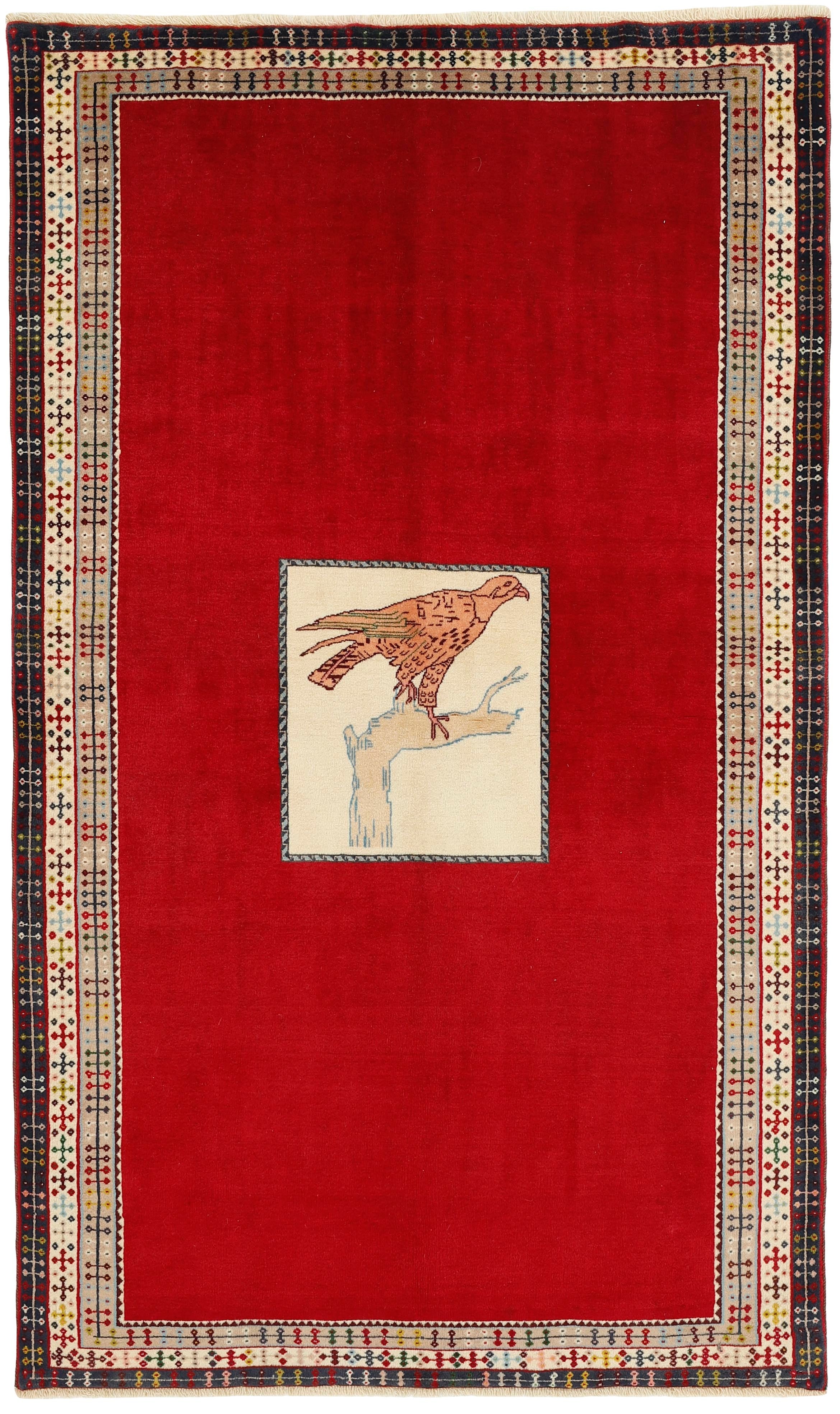 red persian rug with figural design