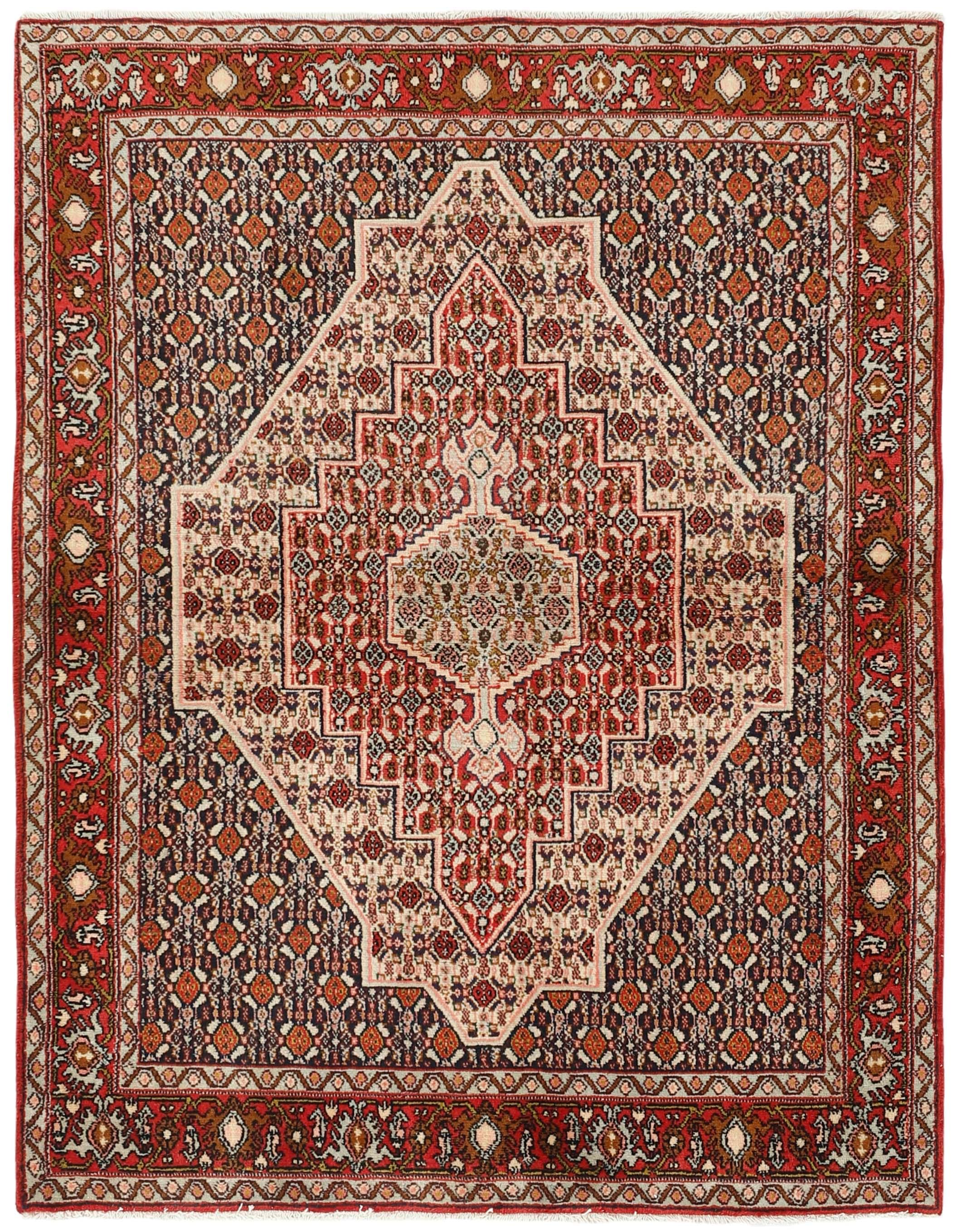authentic persian rug with a traditional geometric design in red