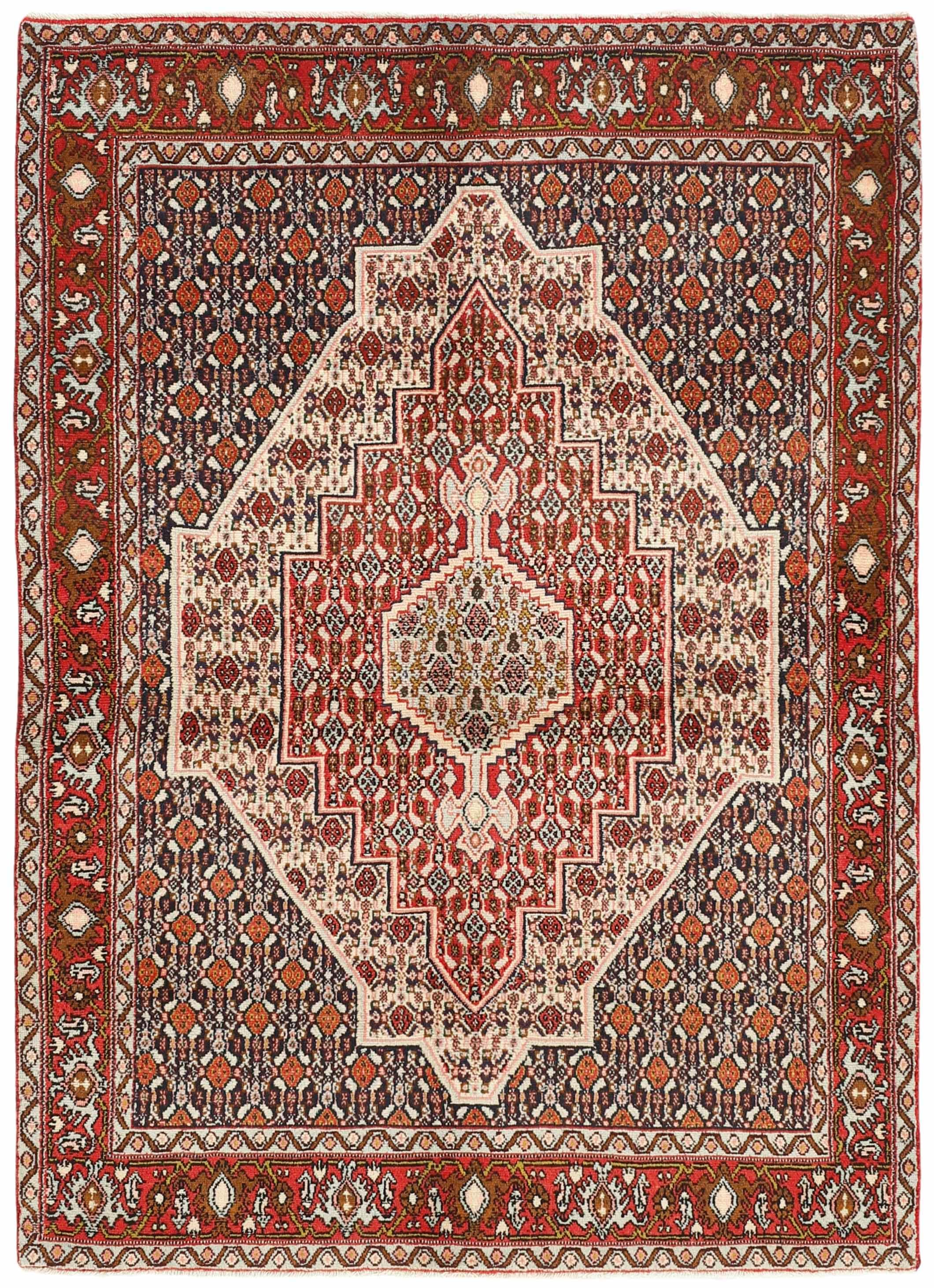 authentic persian rug with a traditional geometric design in red