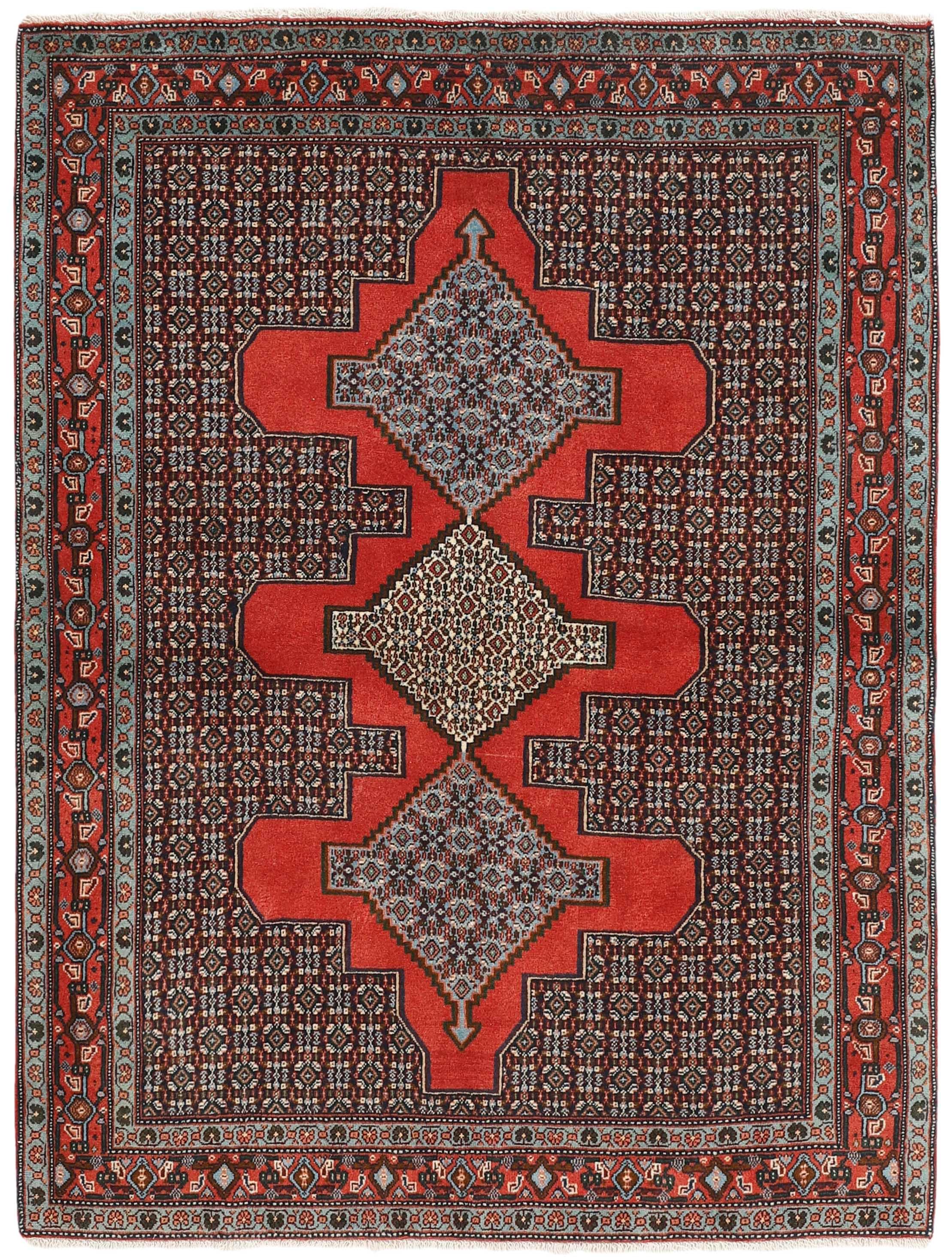 authentic persian rug with a traditional geometric design in red