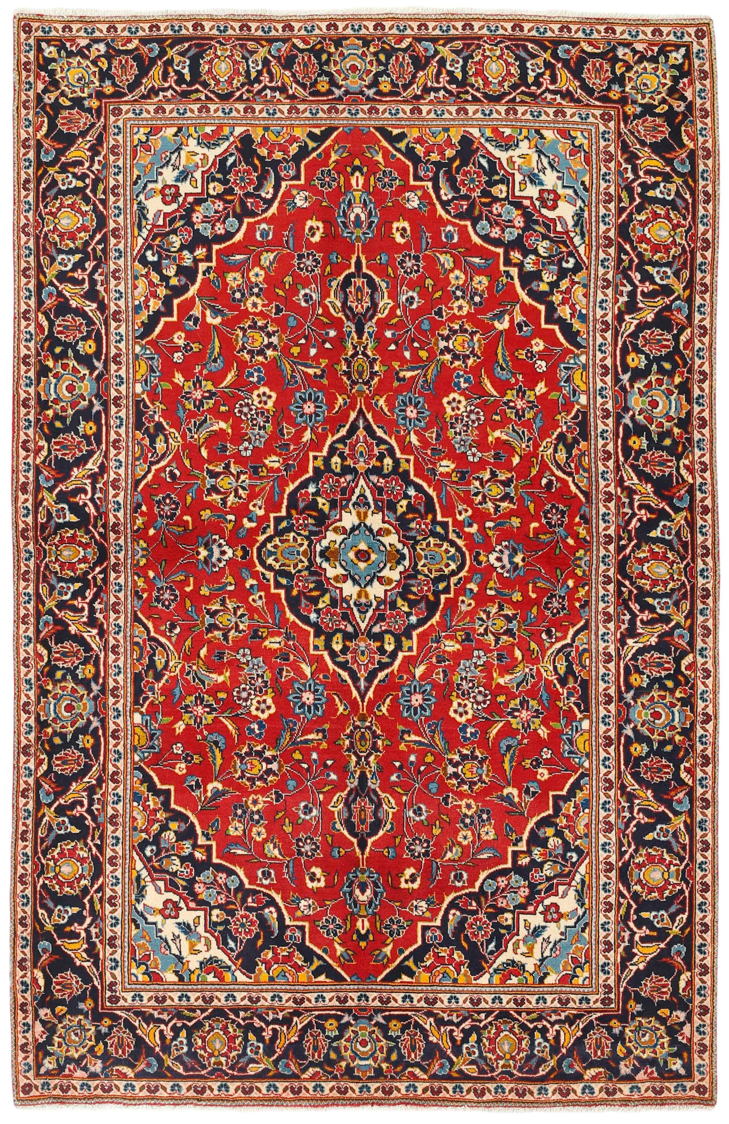 Authentic persian rug with Traditionalfloral design in red and blue