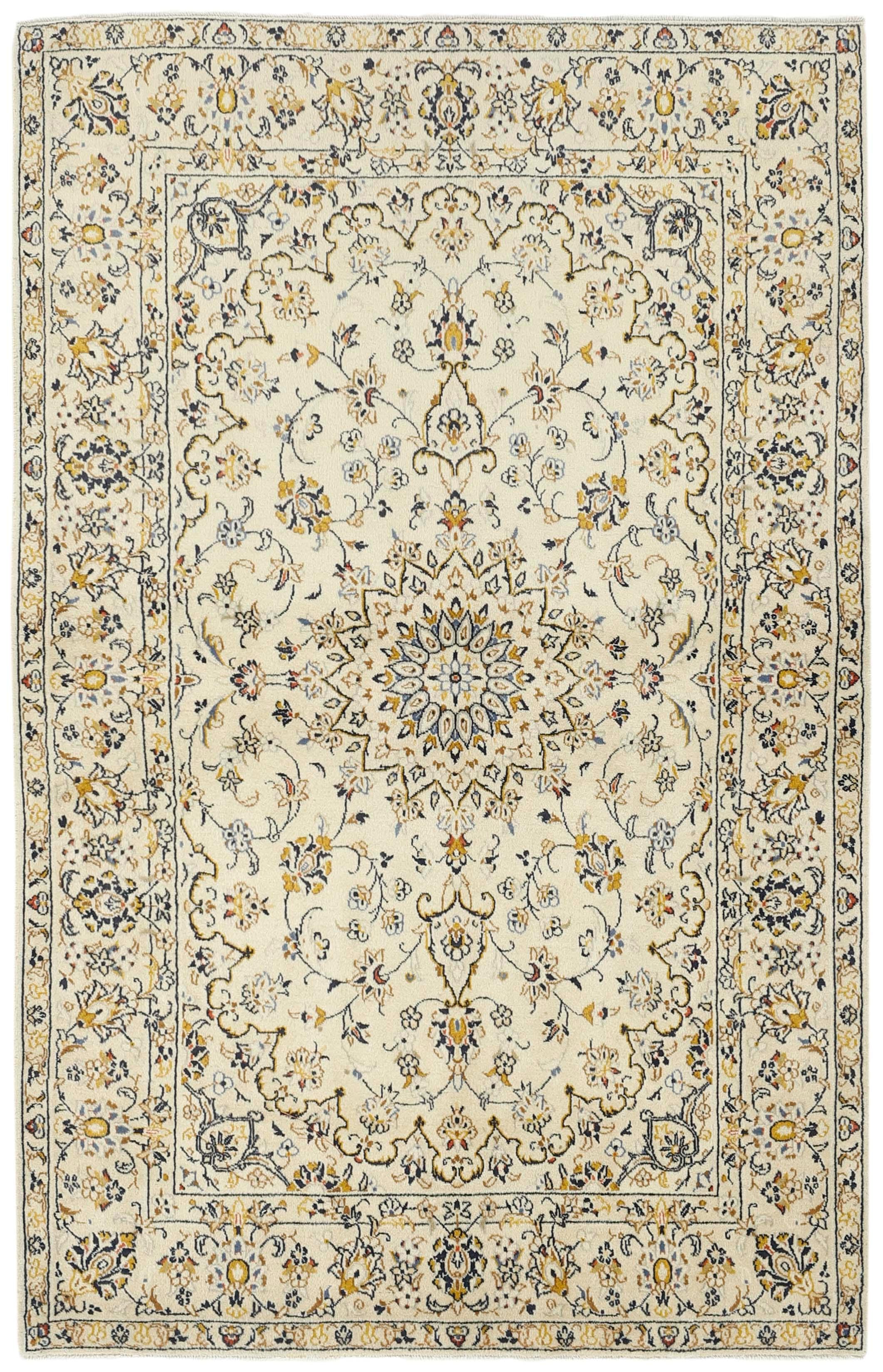 Authentic persian rug with traditional floral design in cream and blue