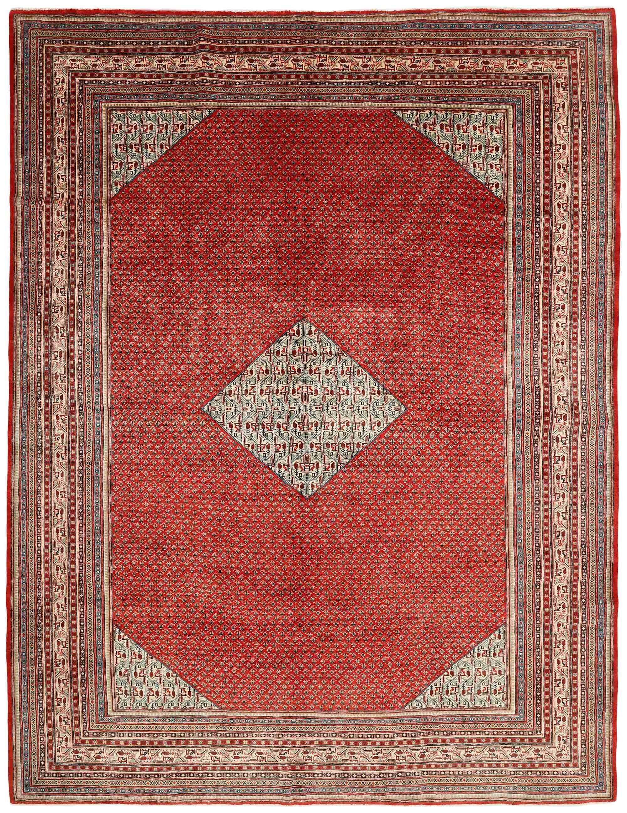 authentic persian rug with all-over traditional design in red, beige and blue