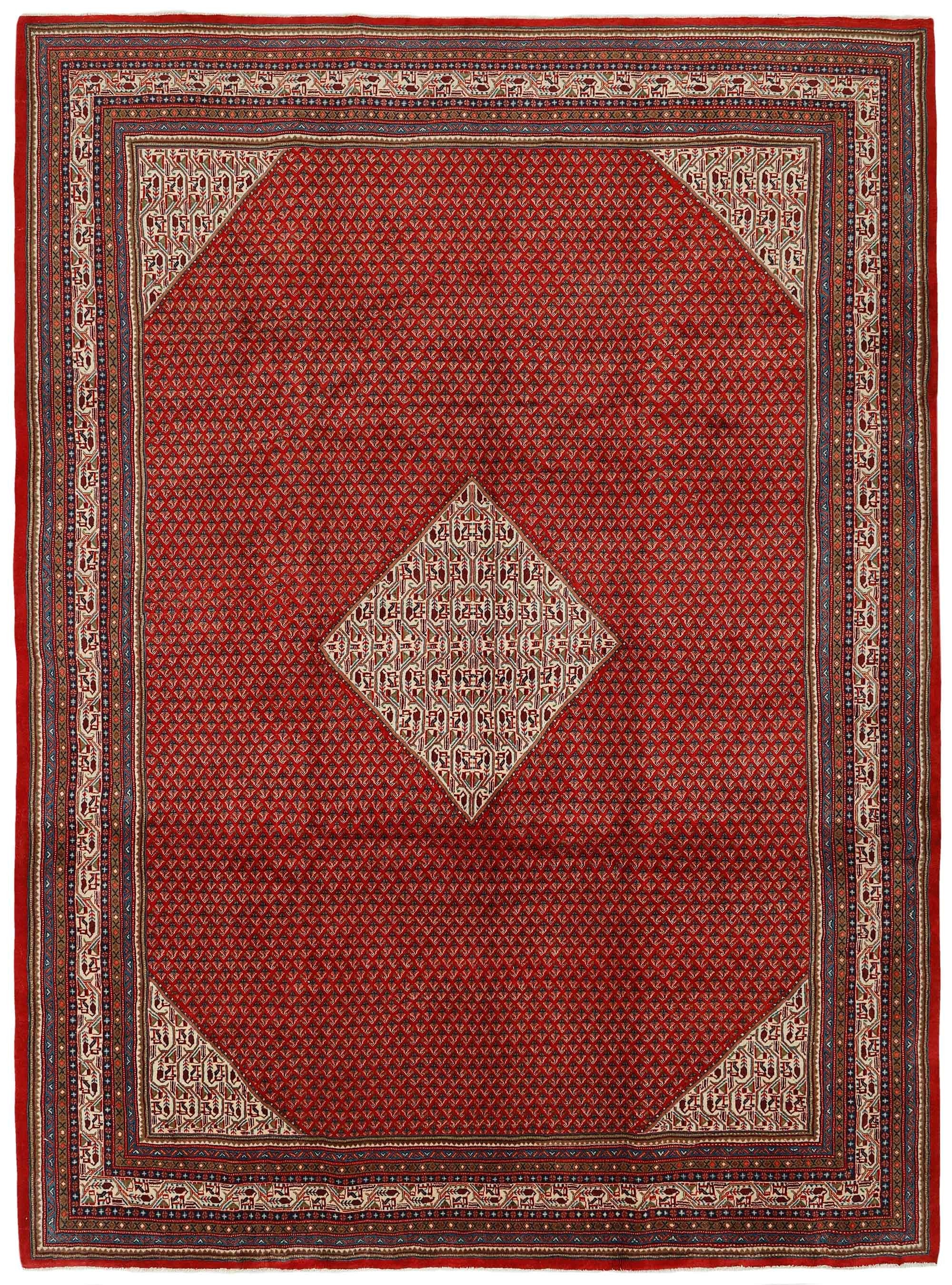 authentic persian rug with all-over traditional design in red, beige and blue