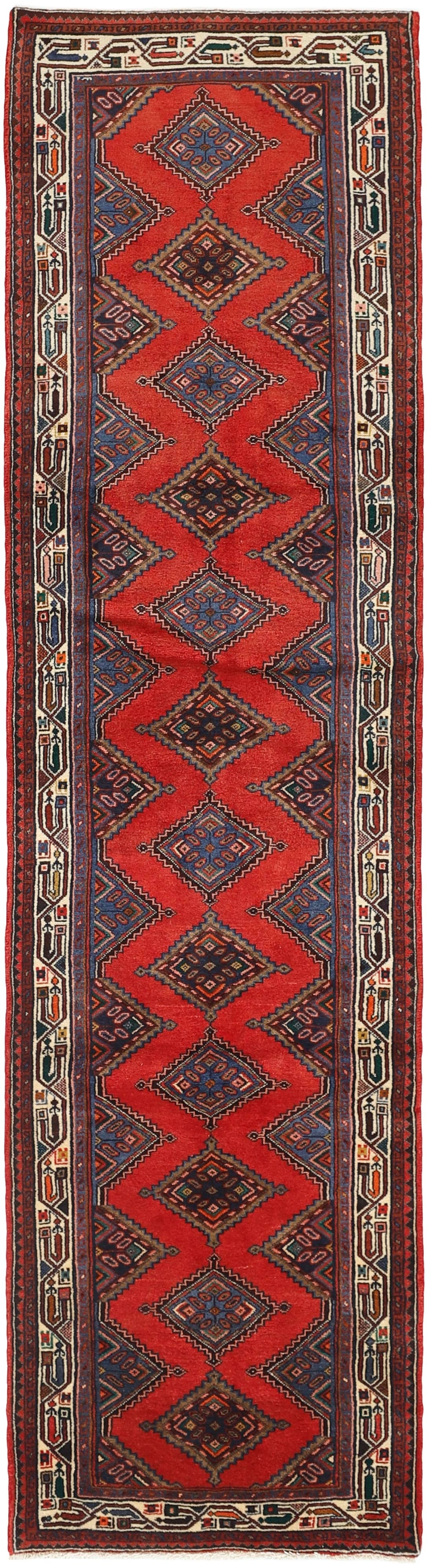 Red and black traditional persian runner with floral design