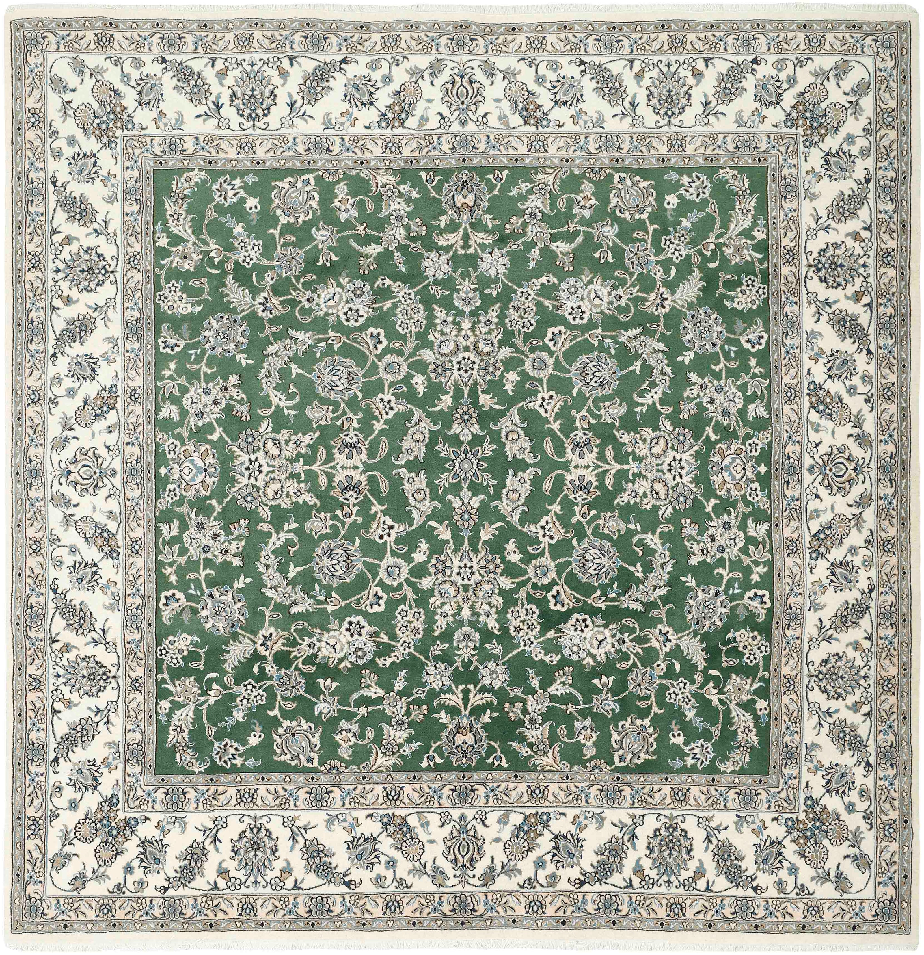 Authentic persian rug with a traditional floral design in green, beige and brown