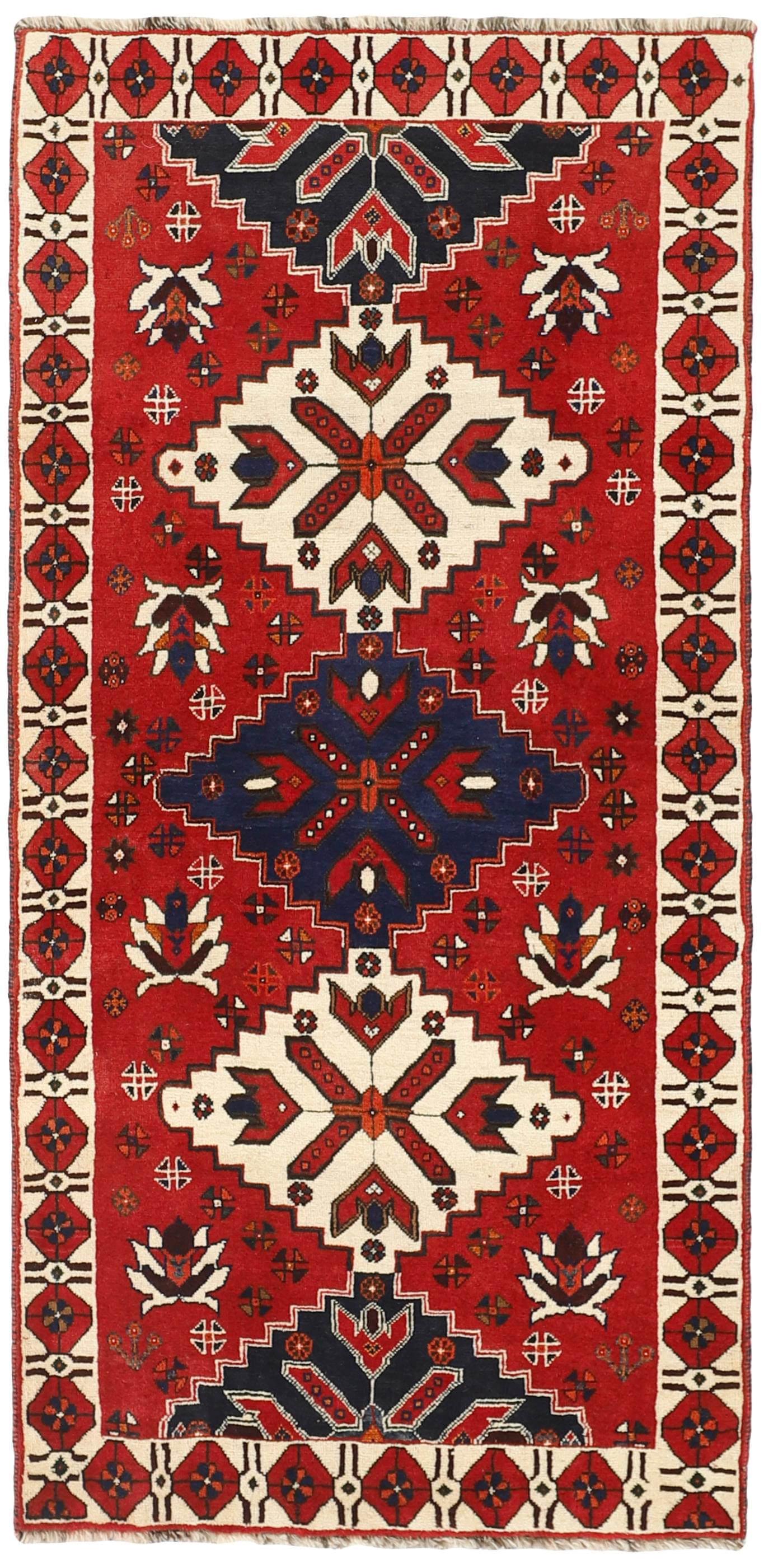 red persian rug with geometric design