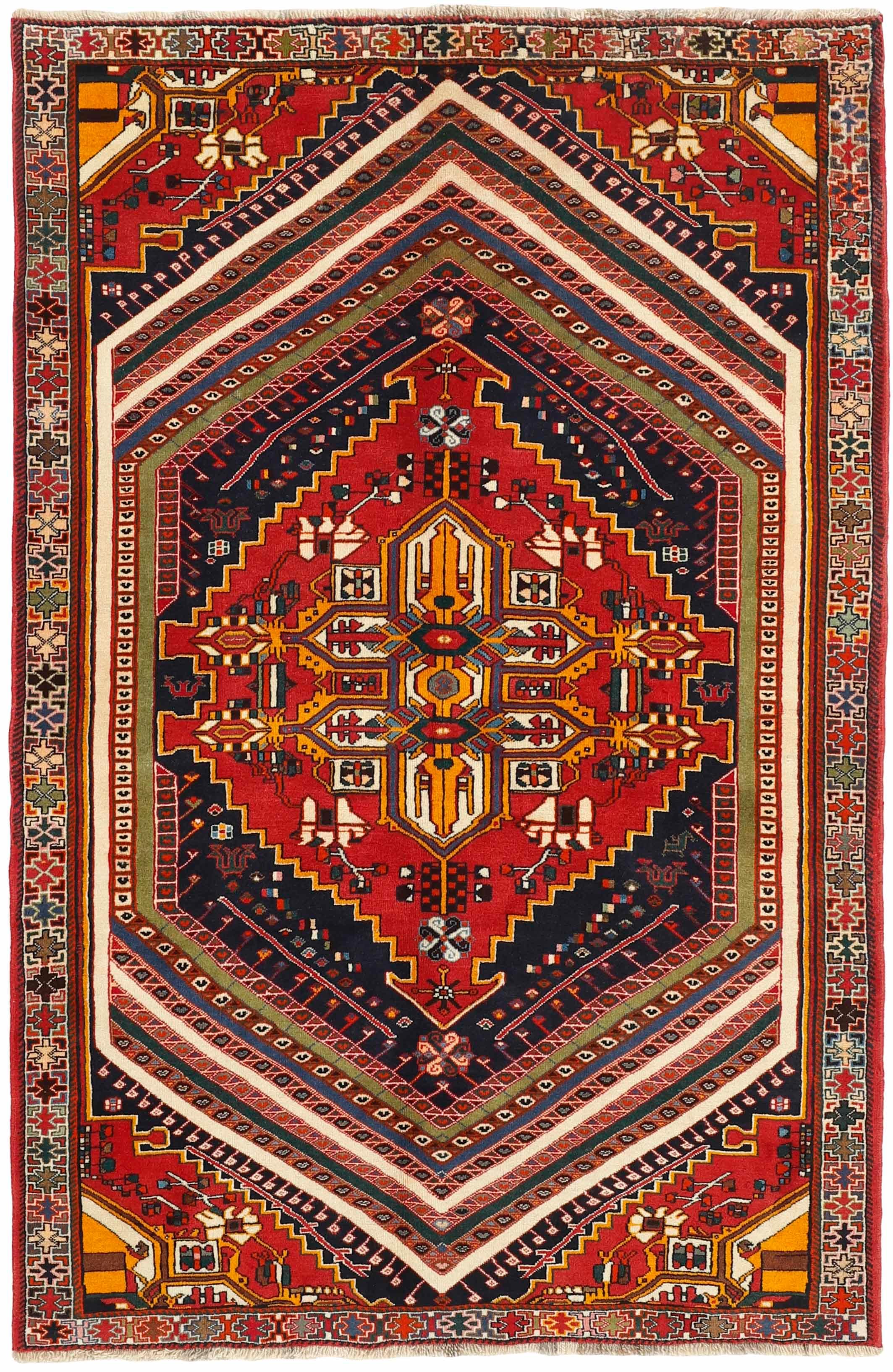 red and black persian rug with geometric design