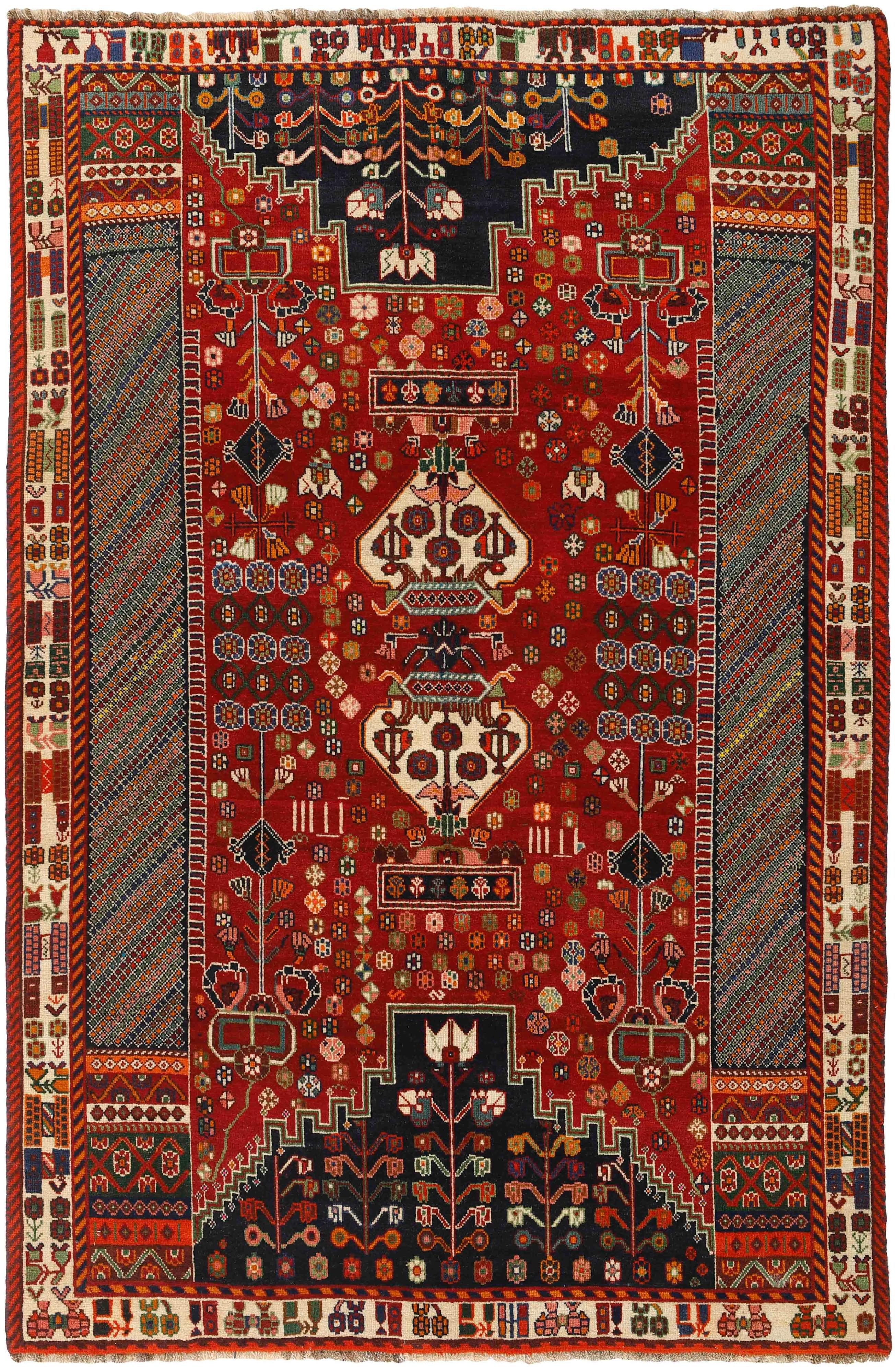red and black persian rug with geometric design