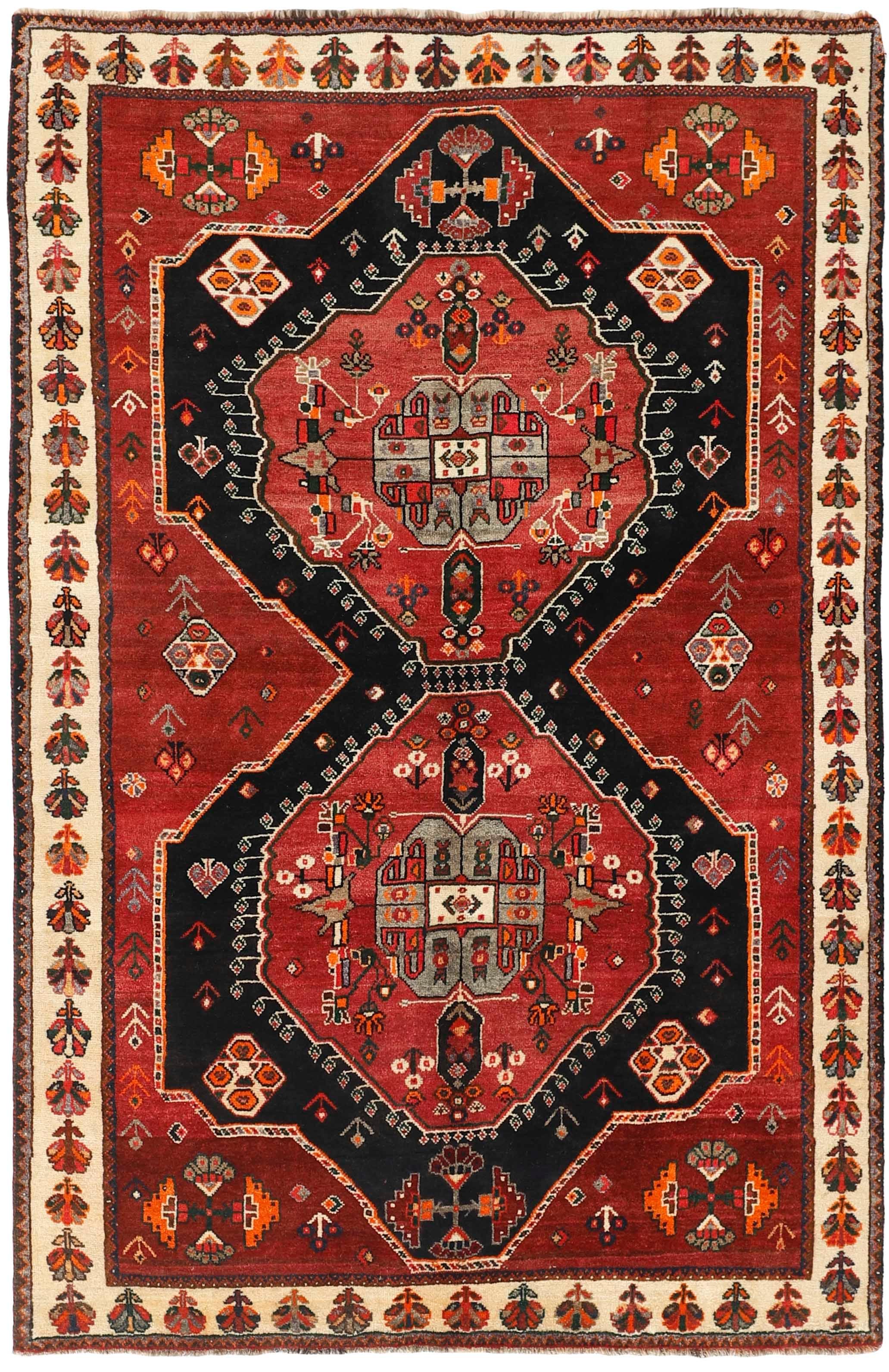 red and black persian rug with geometric design