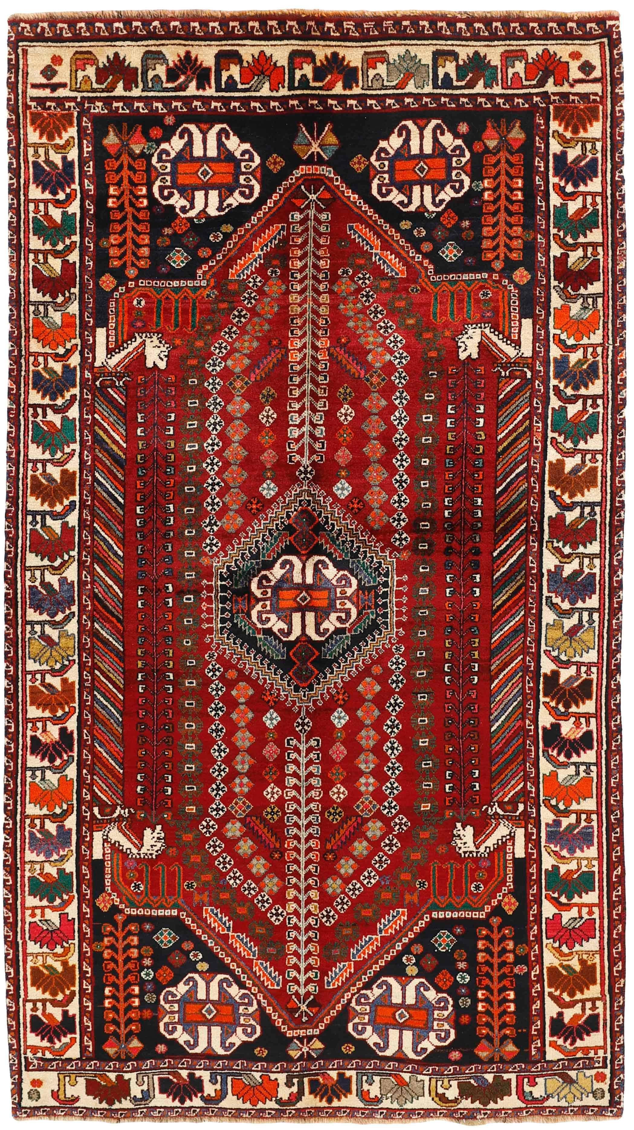 red and black persian rug with geometric design