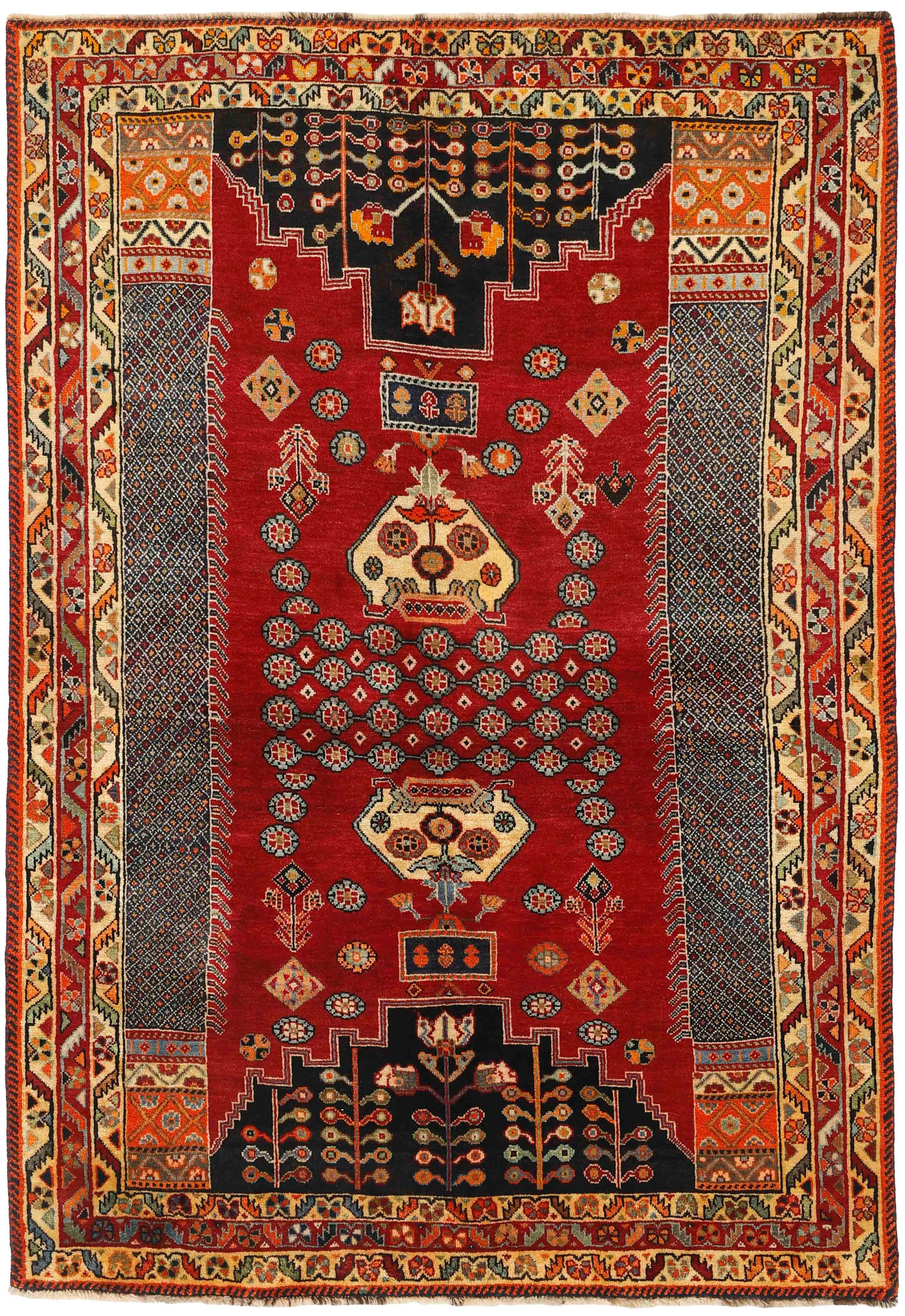 red and black persian rug with geometric design