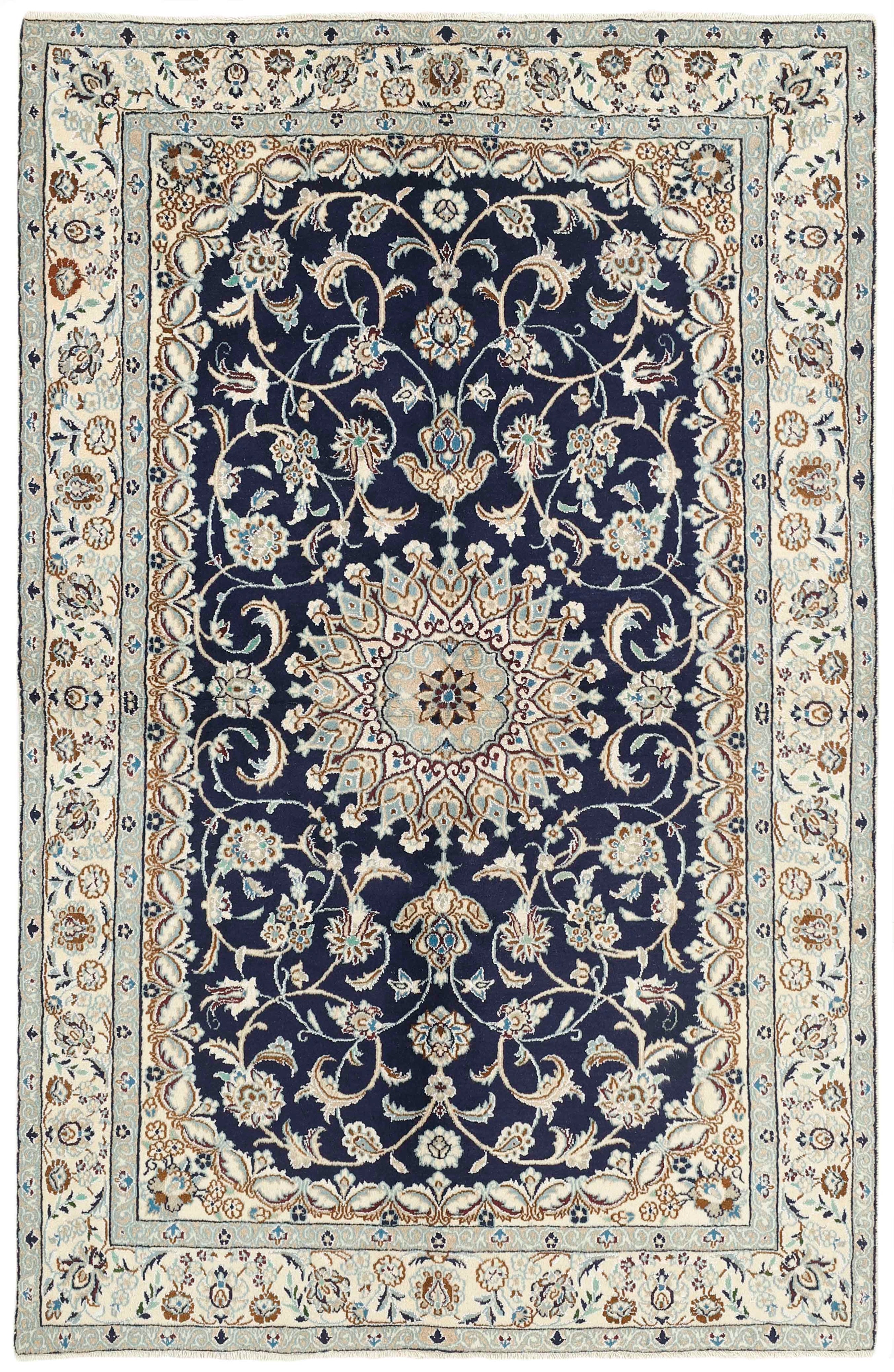 Authentic persian rug with a traditional floral design in beige and black