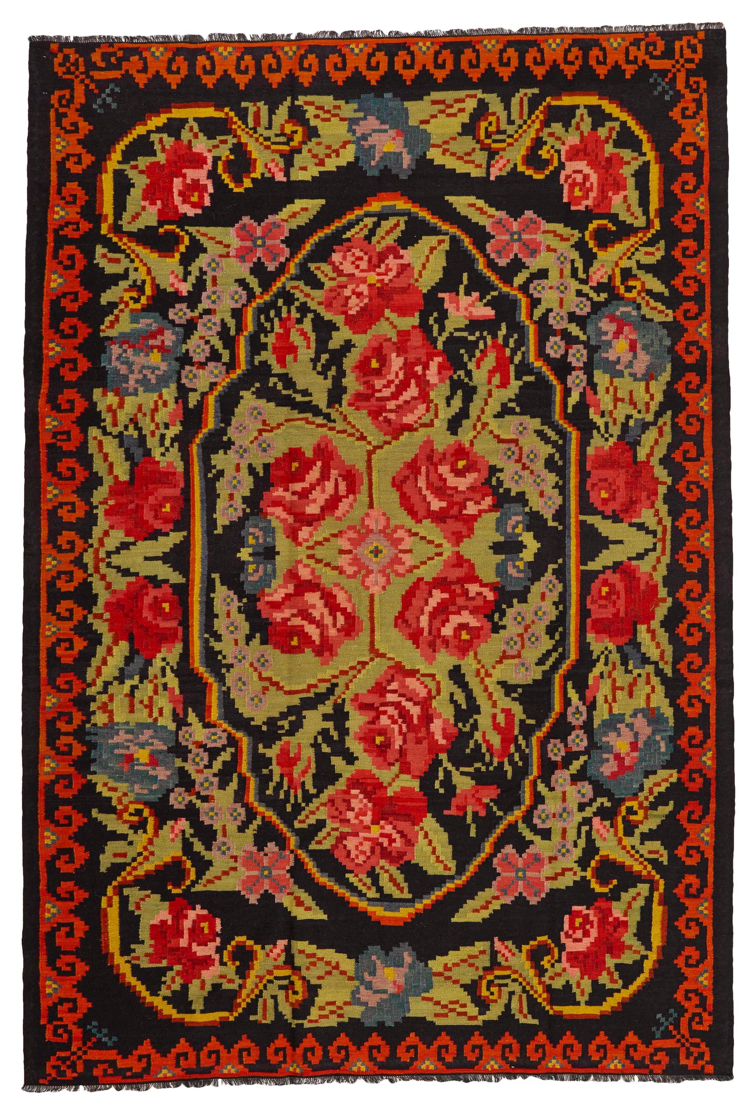 authentic oriental kelim flatweave with floral design