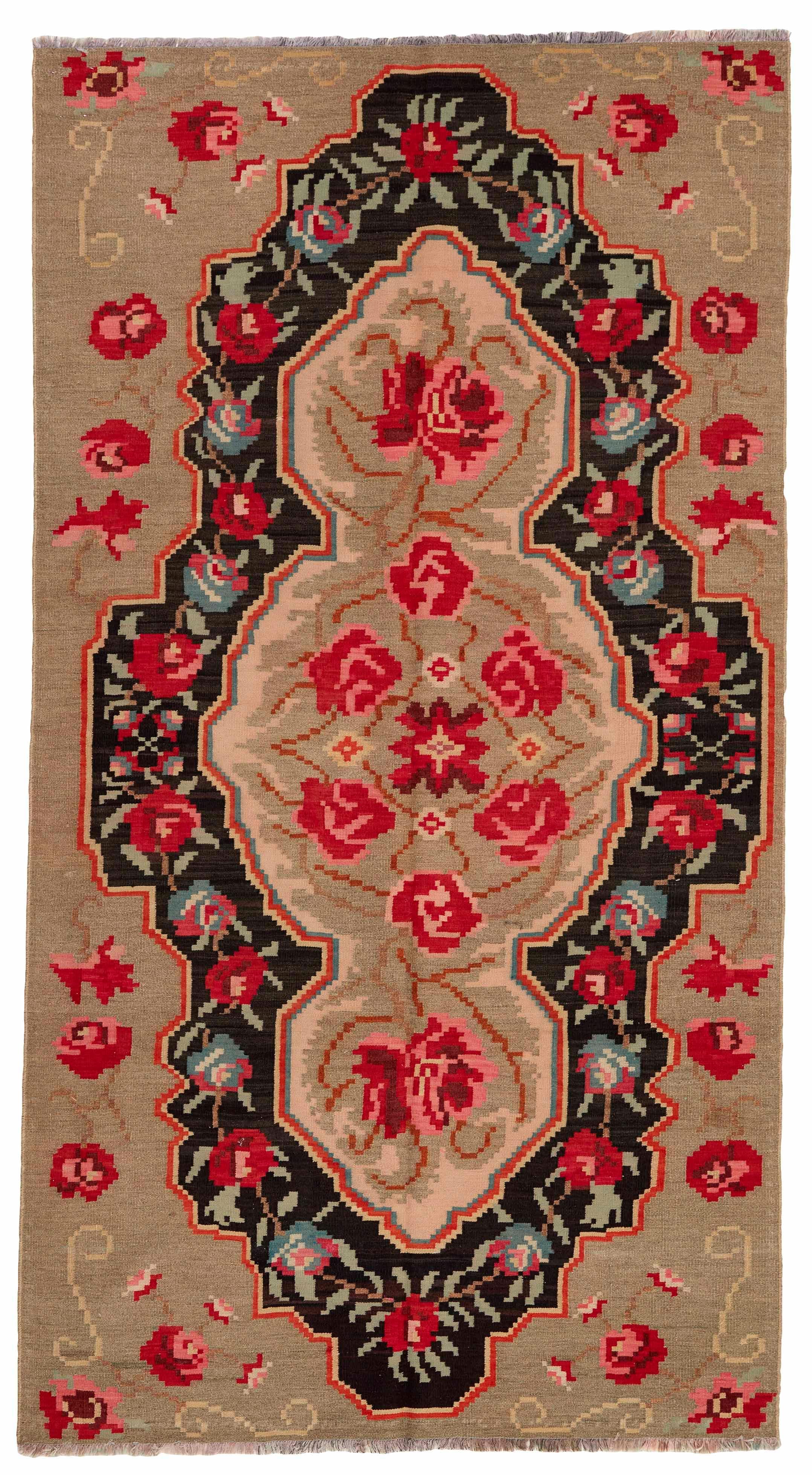 authentic oriental kelim flatweave with floral design