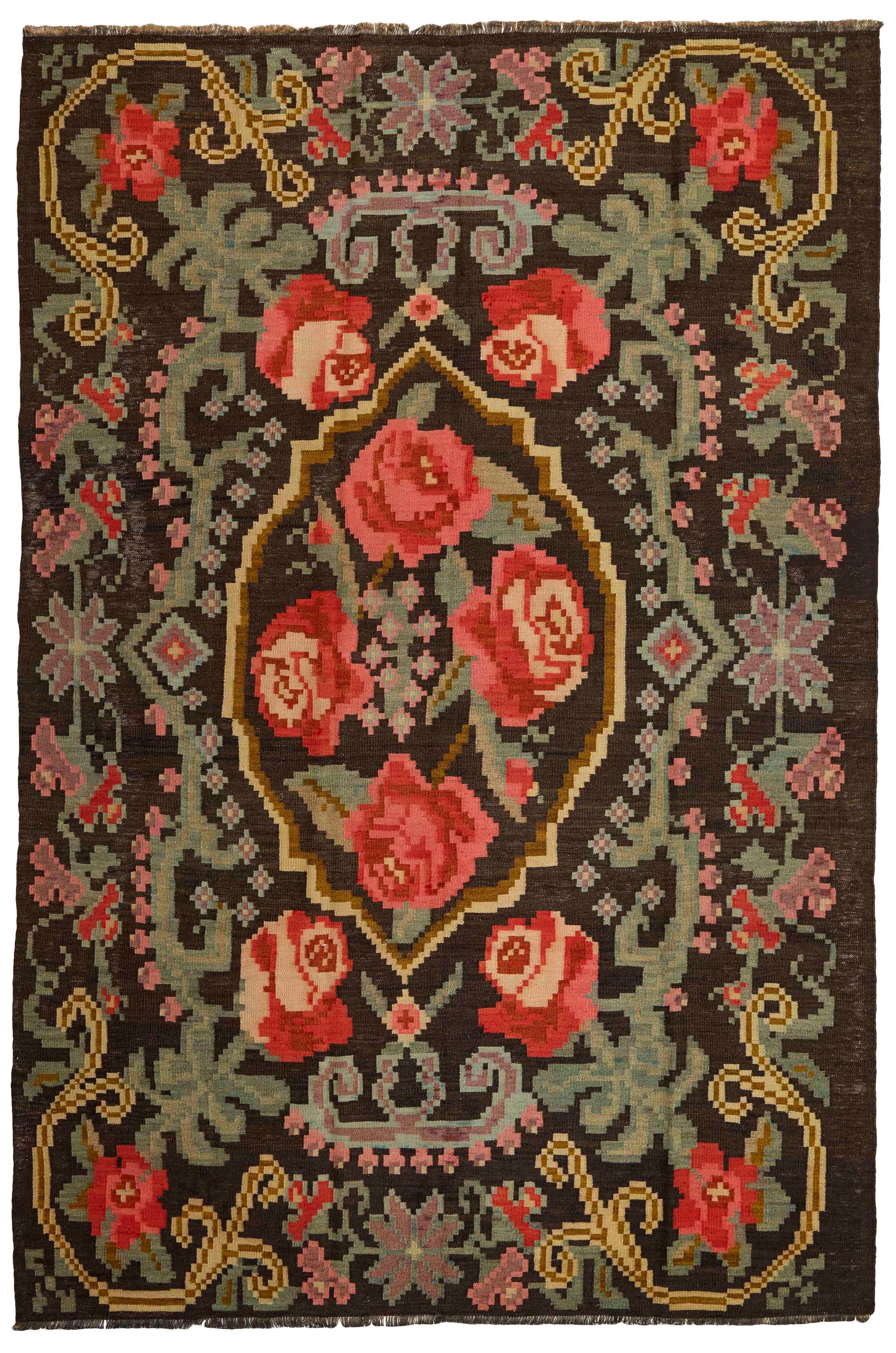 authentic oriental kelim flatweave with floral design