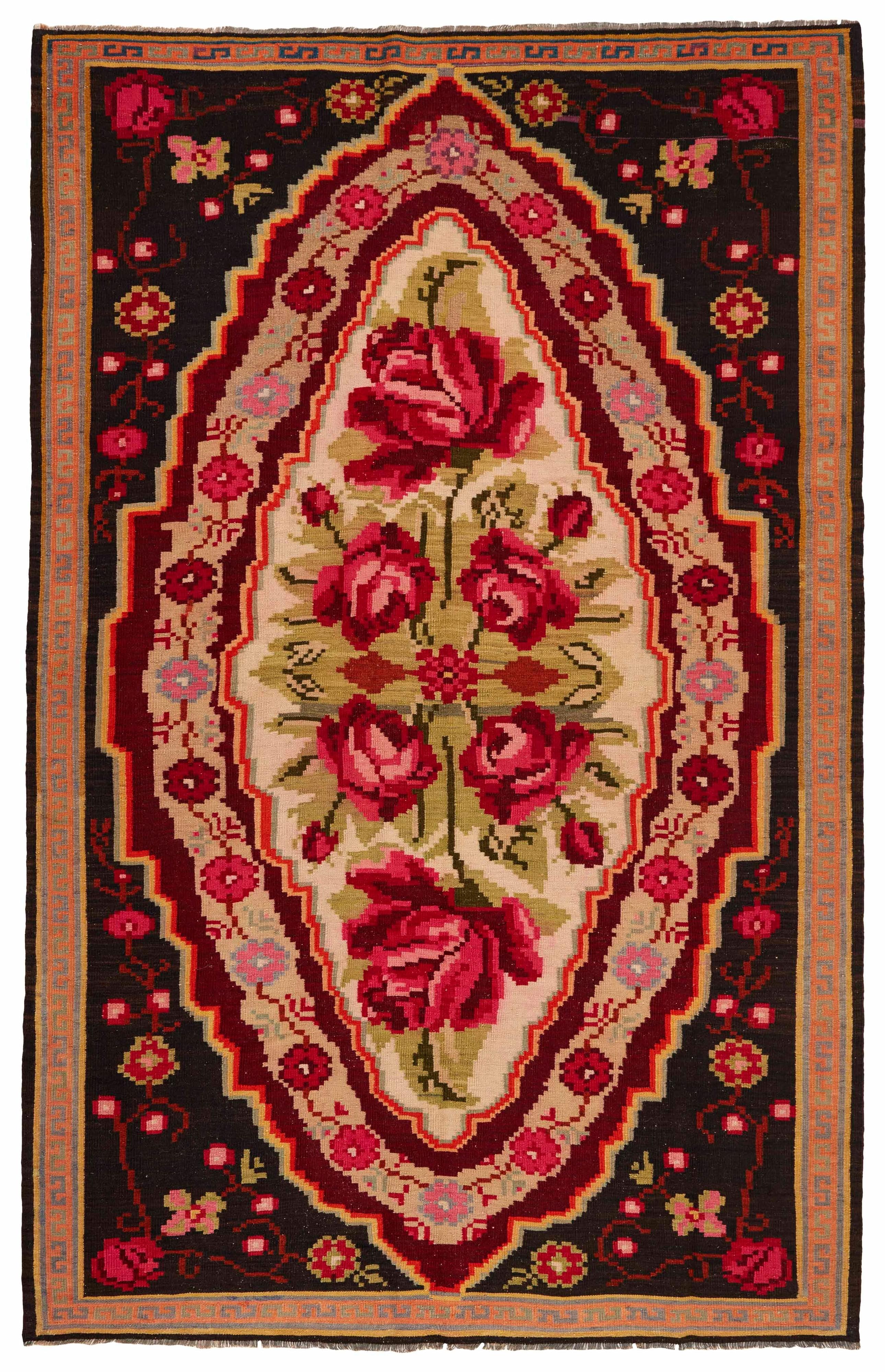 authentic oriental kelim flatweave with floral design