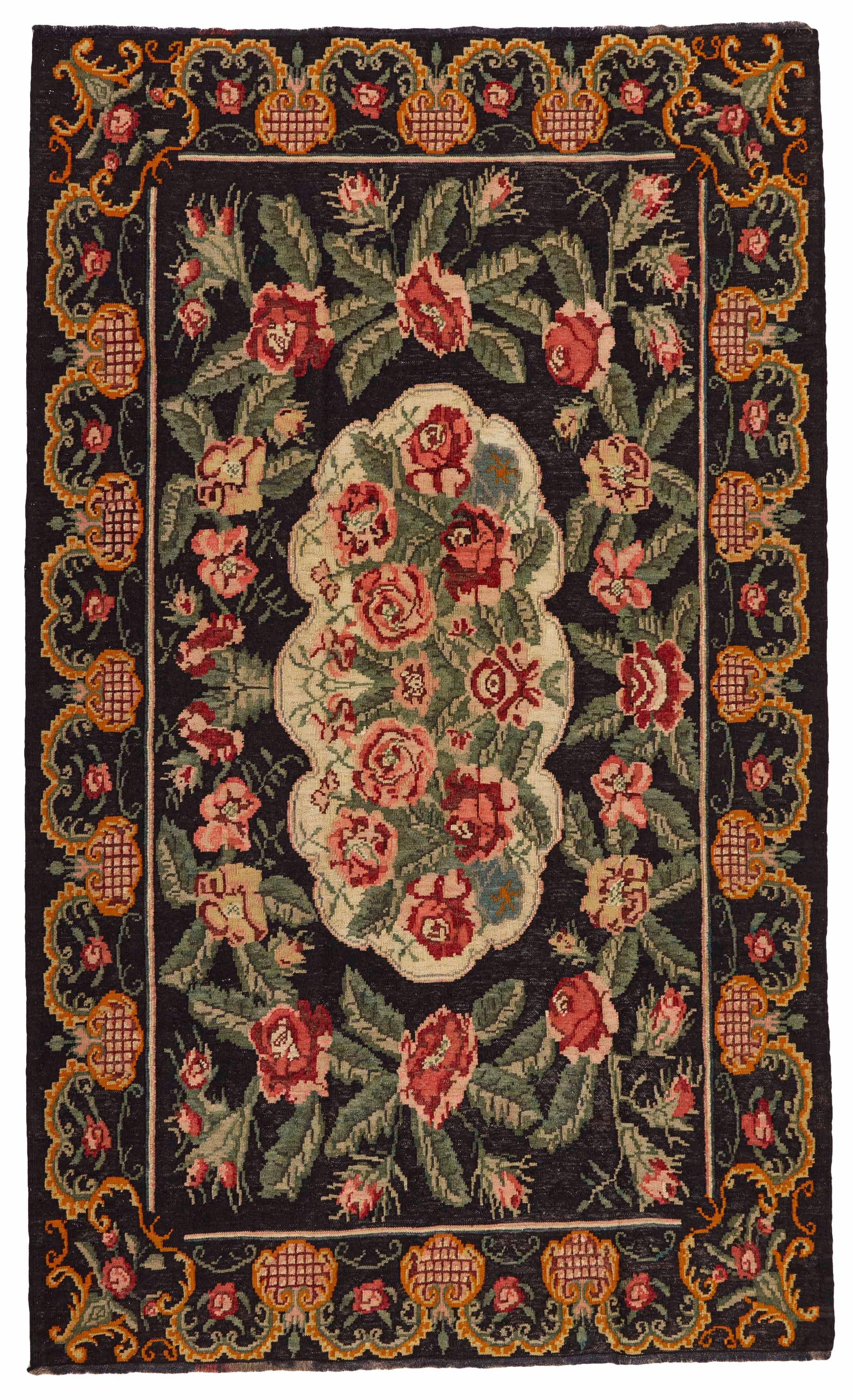 authentic oriental kelim flatweave with floral design