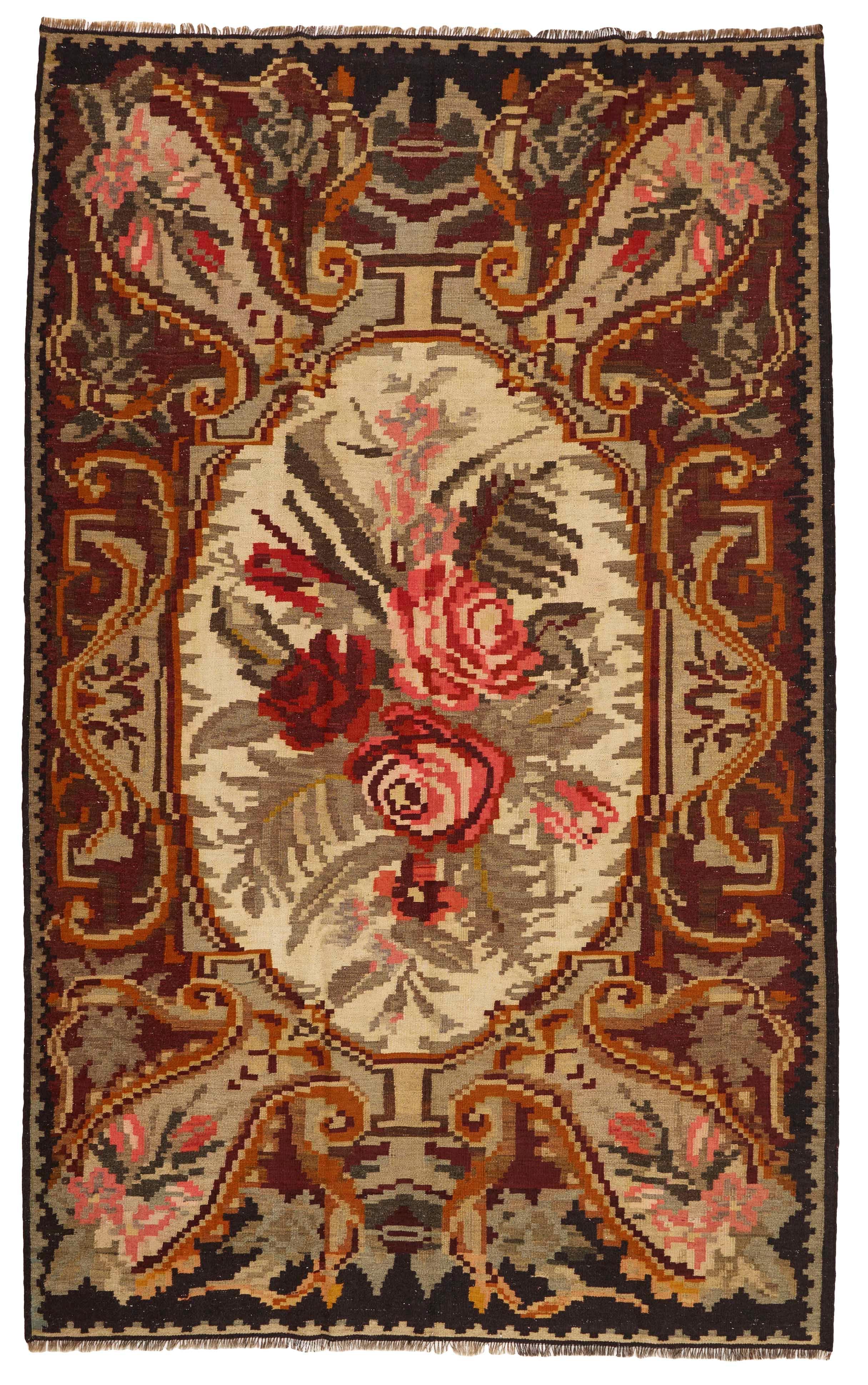 authentic oriental kelim flatweave with floral design