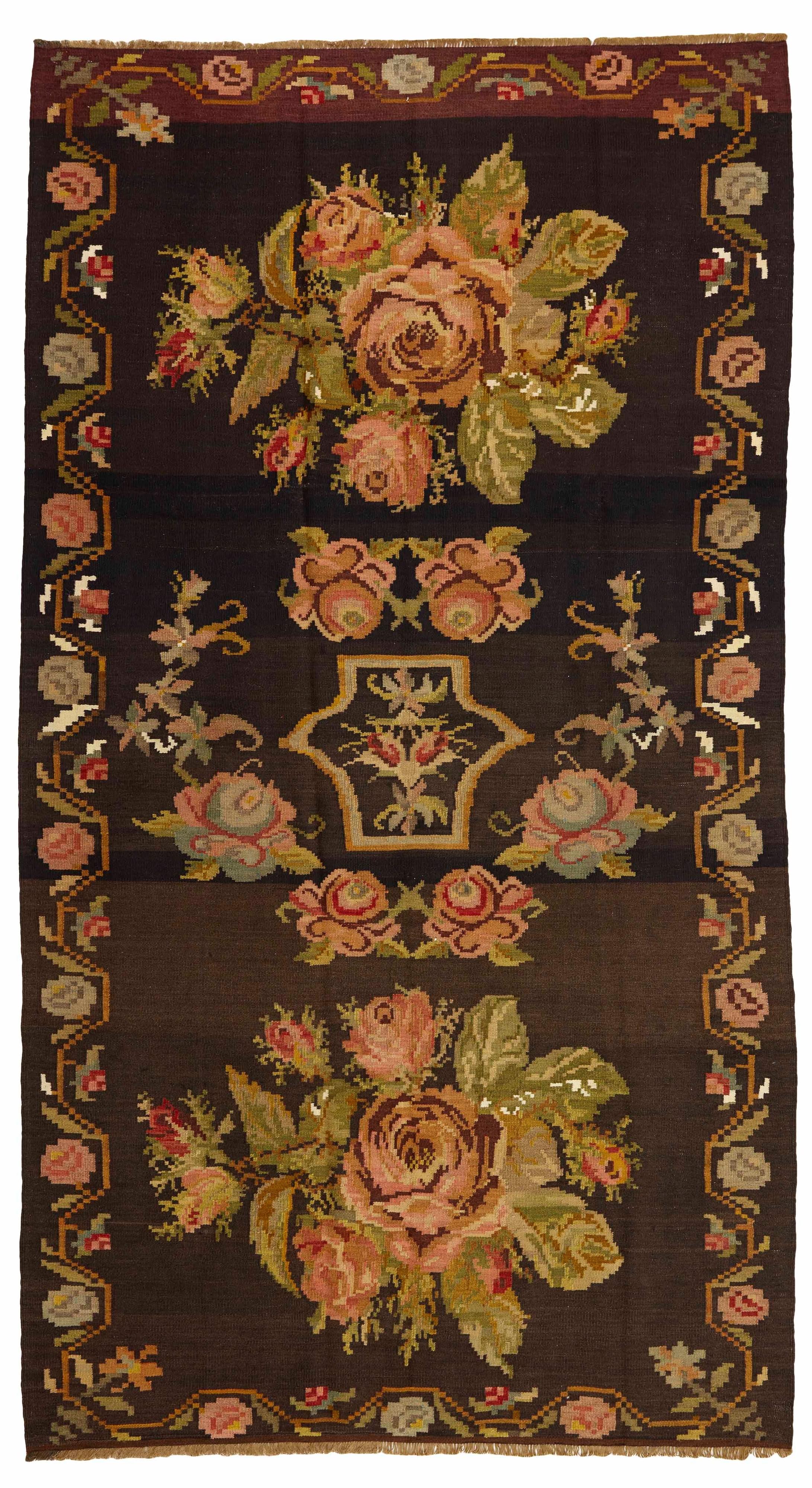 authentic oriental kelim flatweave with floral design