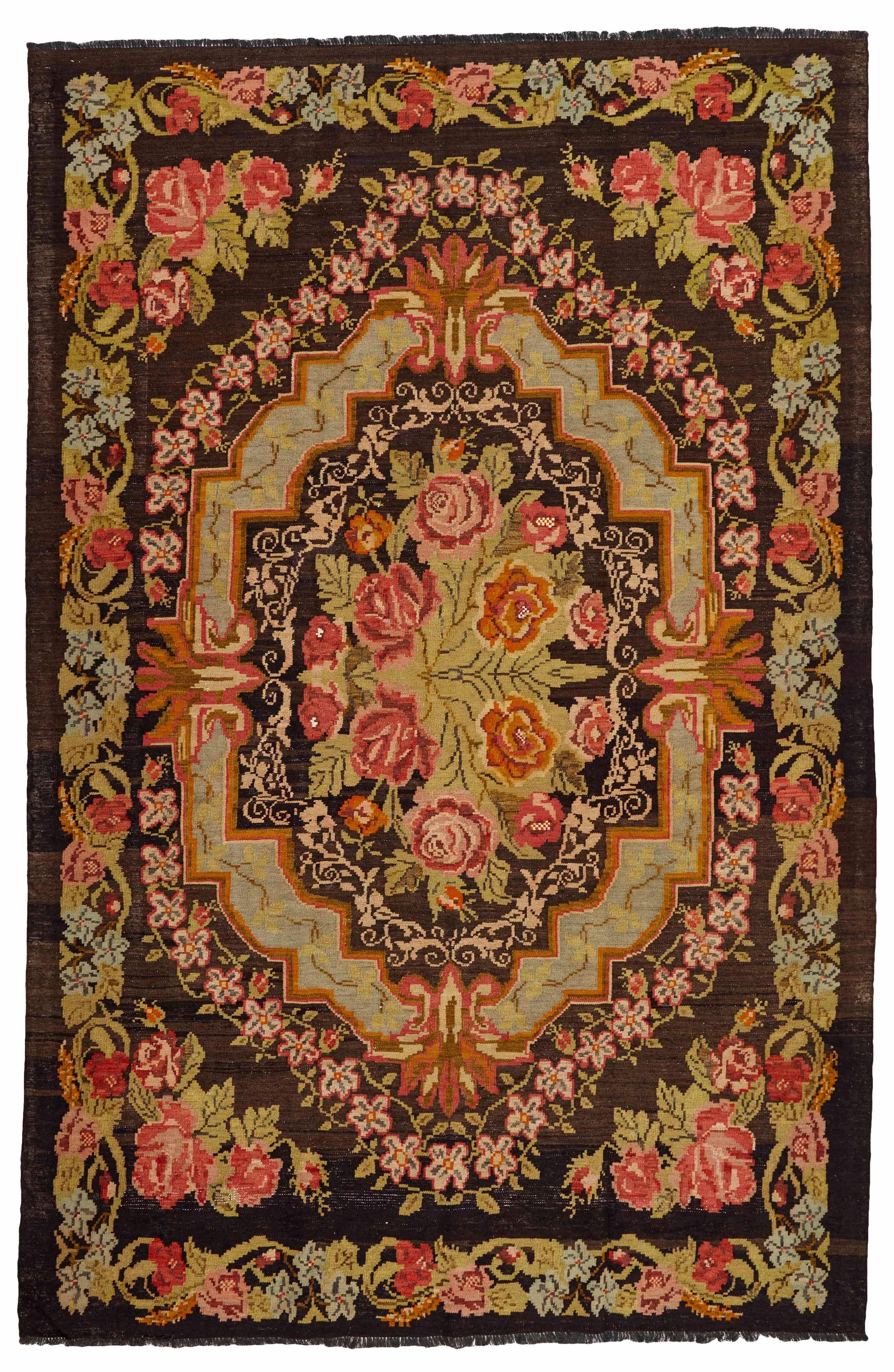 authentic oriental kelim flatweave with floral design
