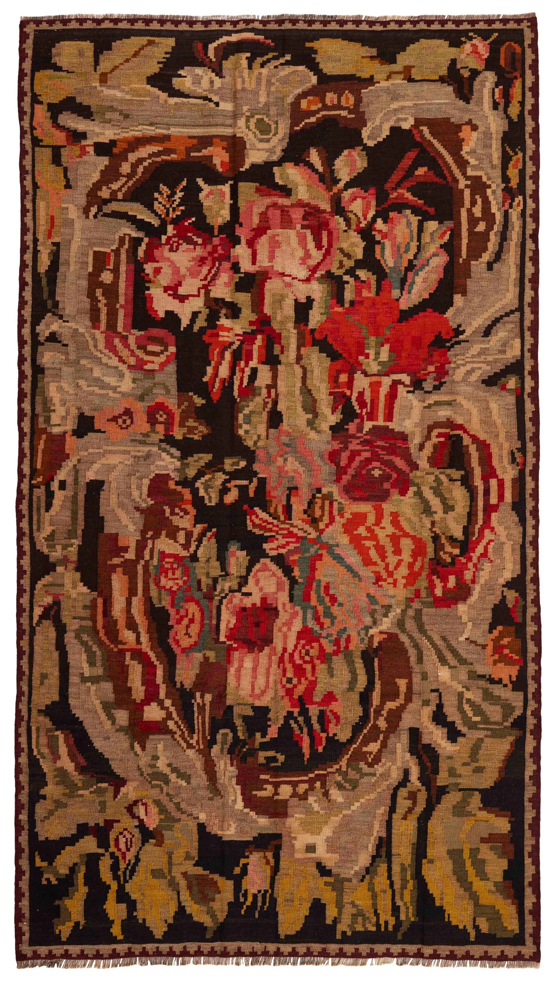 authentic oriental kelim flatweave with floral design