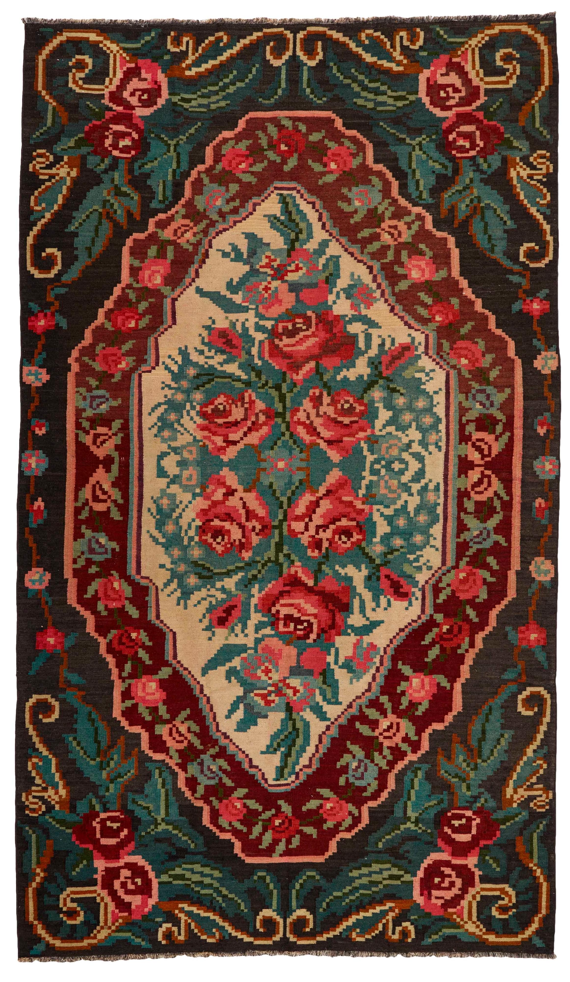 authentic oriental kelim flatweave with floral design