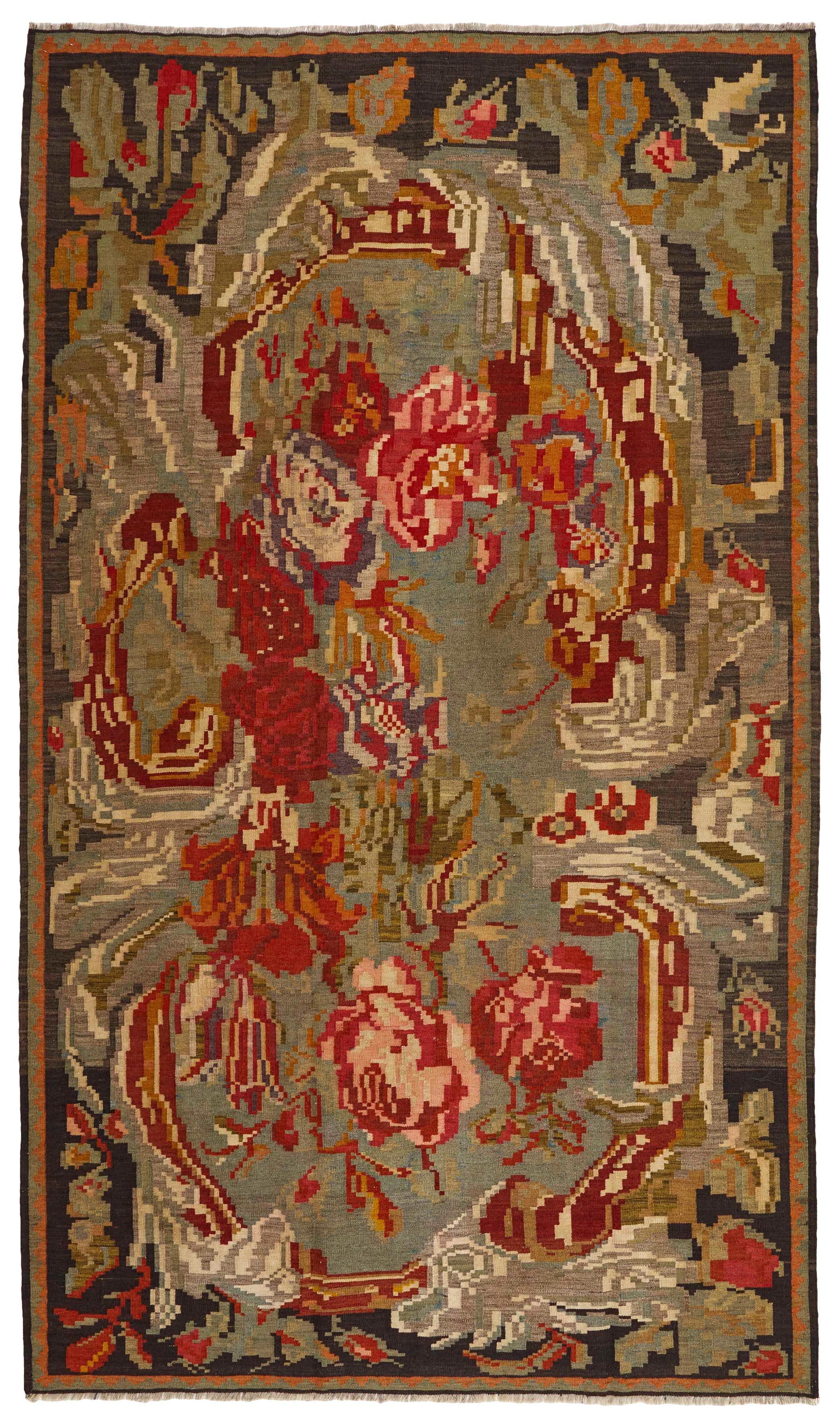 authentic oriental kelim flatweave with floral design