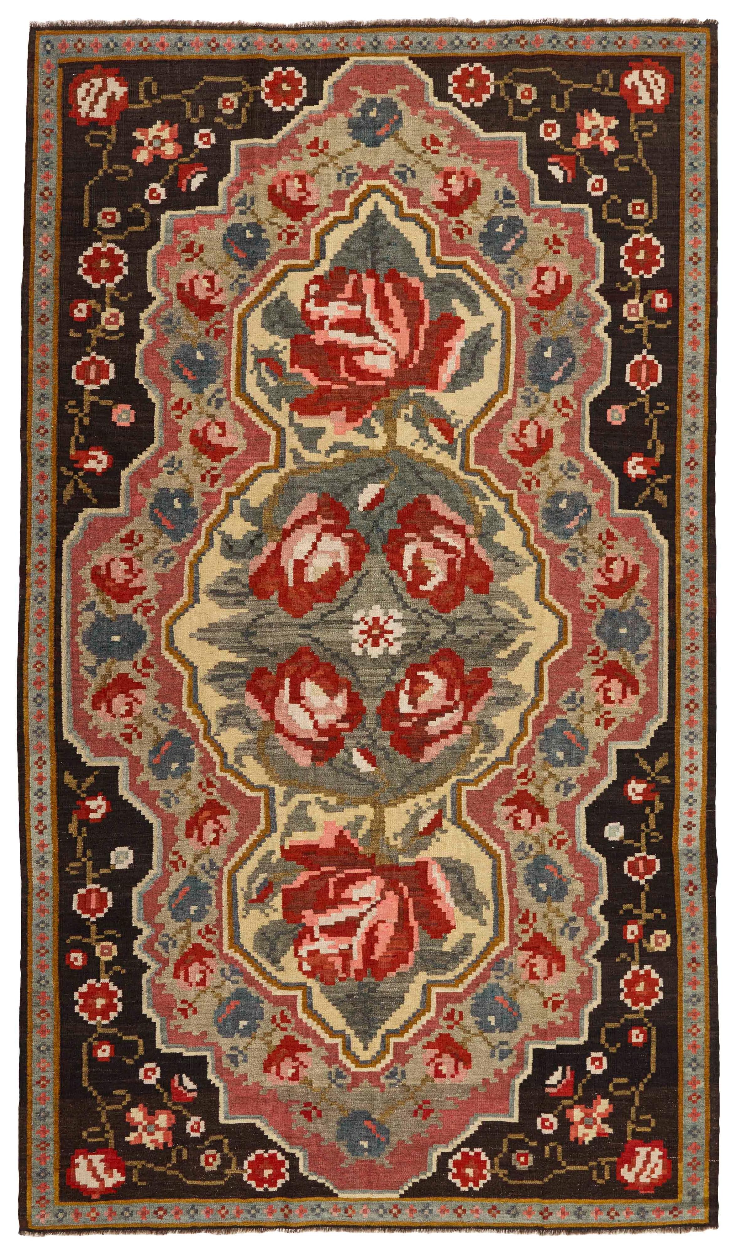 authentic oriental kelim flatweave with floral design