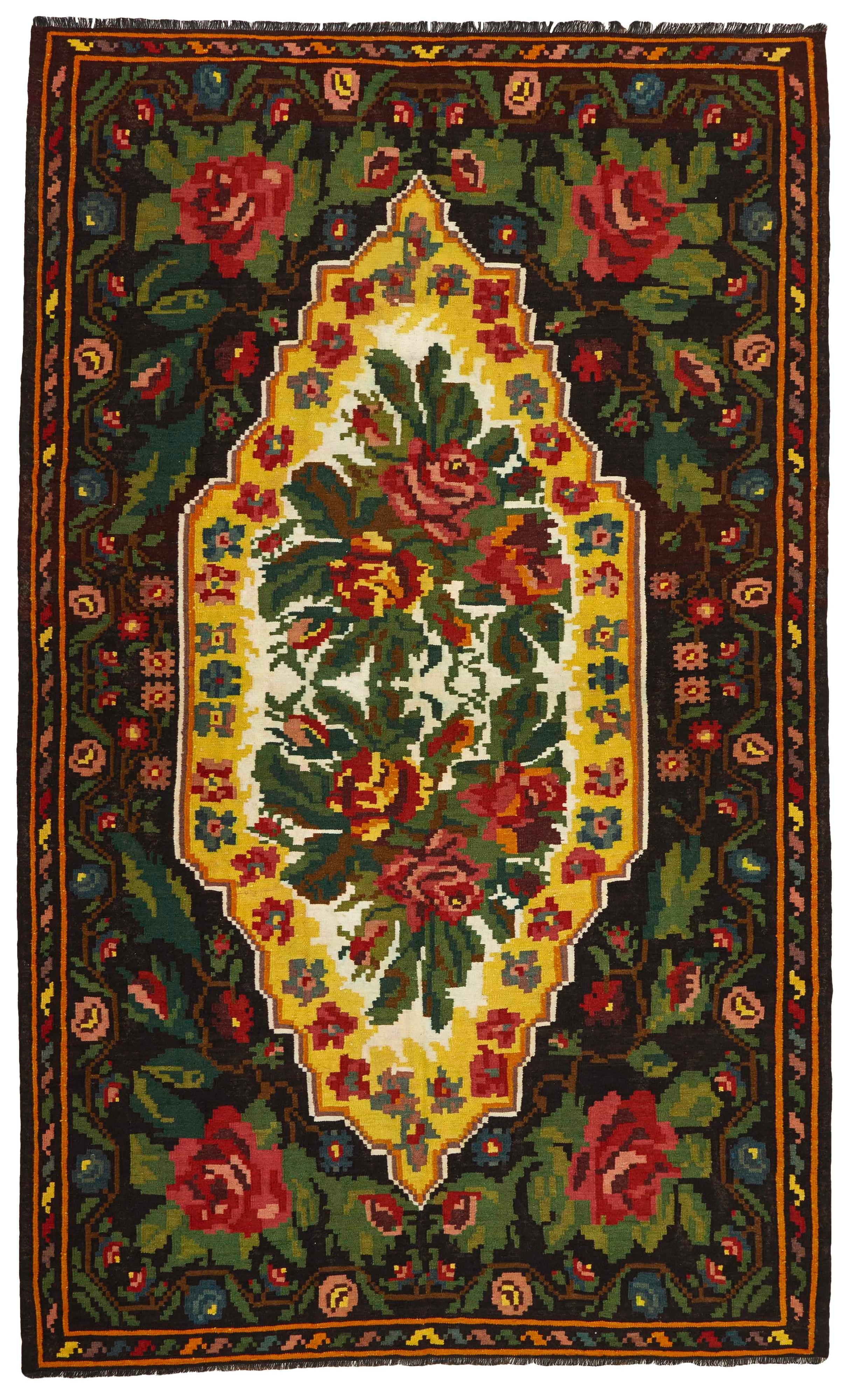 authentic oriental kelim flatweave with floral design