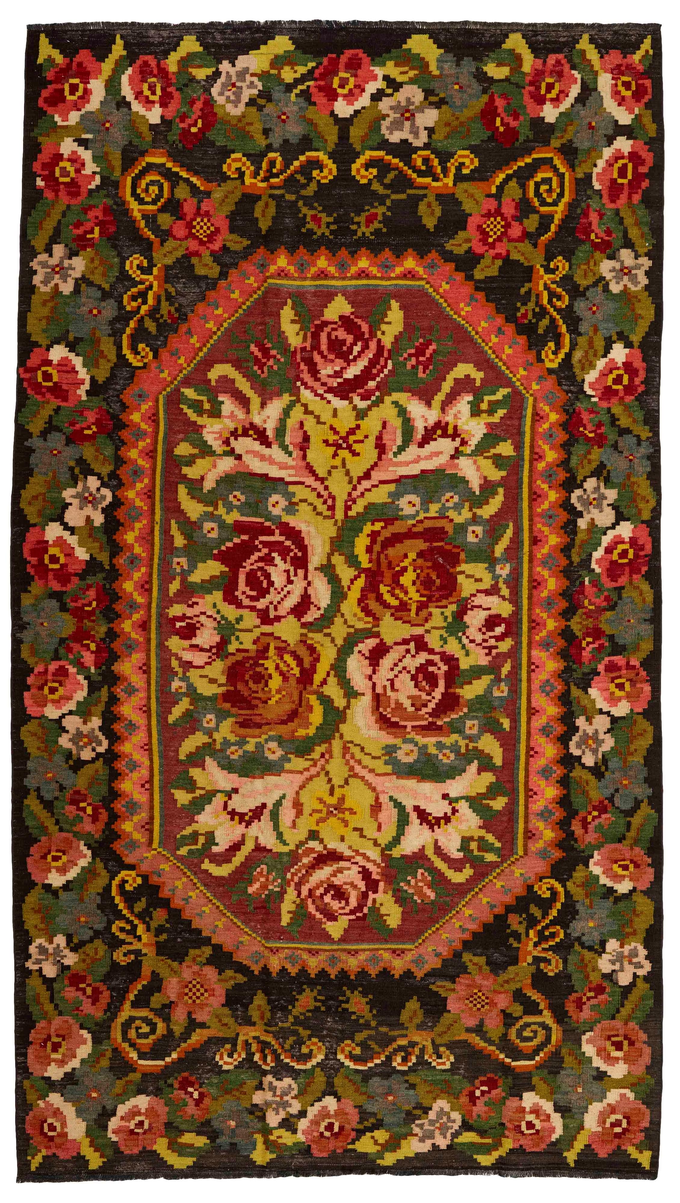authentic oriental kelim flatweave with floral design