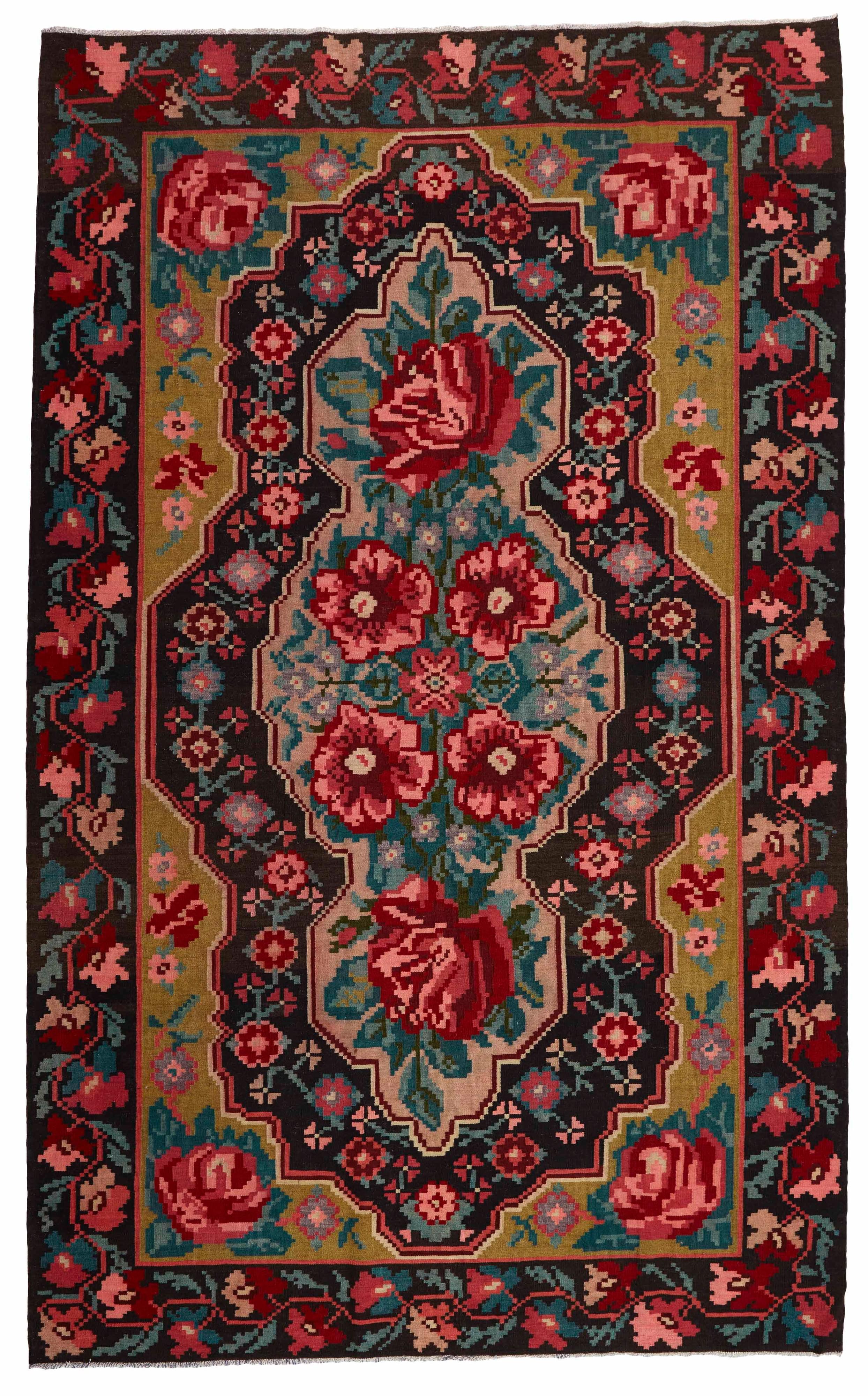 authentic oriental kelim flatweave with floral design