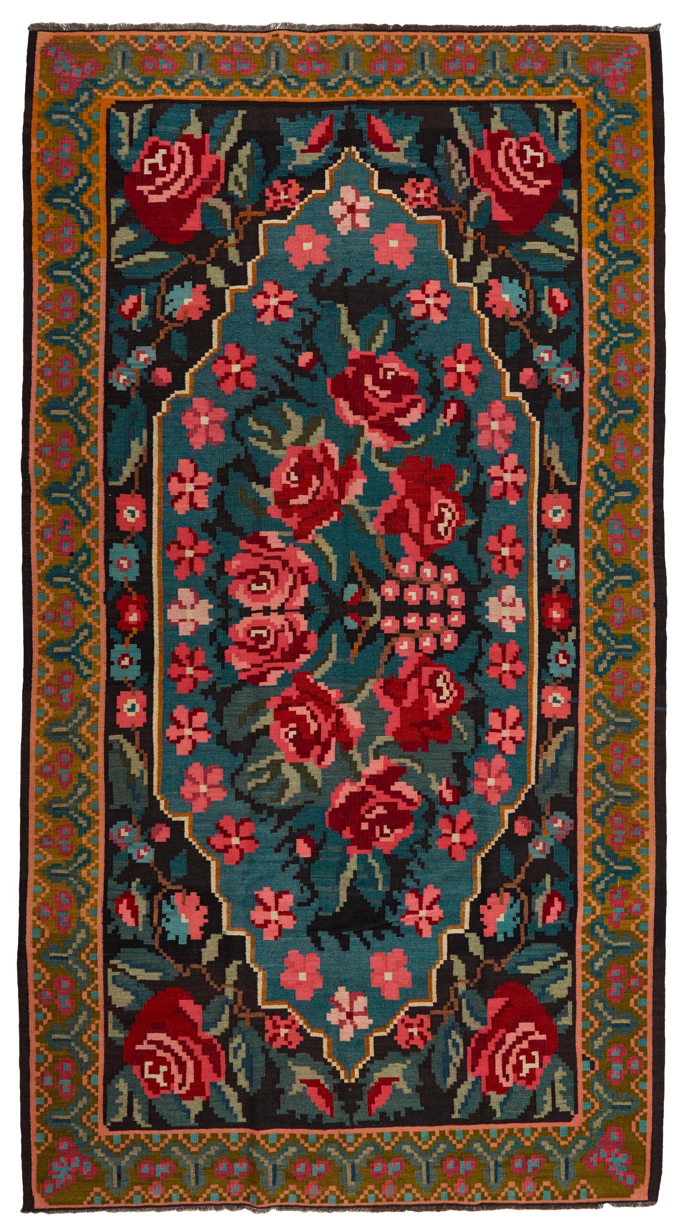 authentic oriental kelim flatweave with floral design