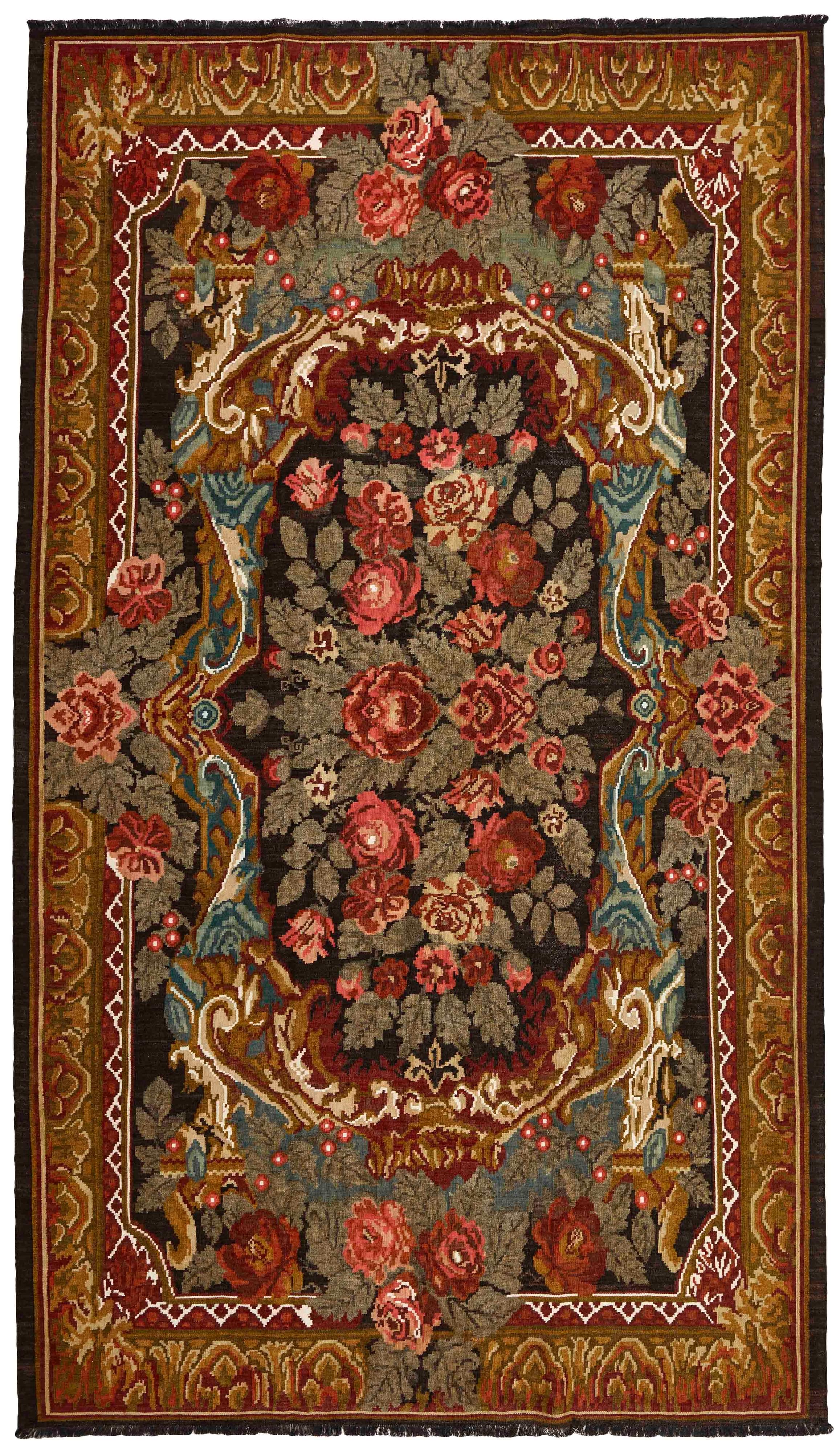 authentic oriental kelim flatweave with floral design