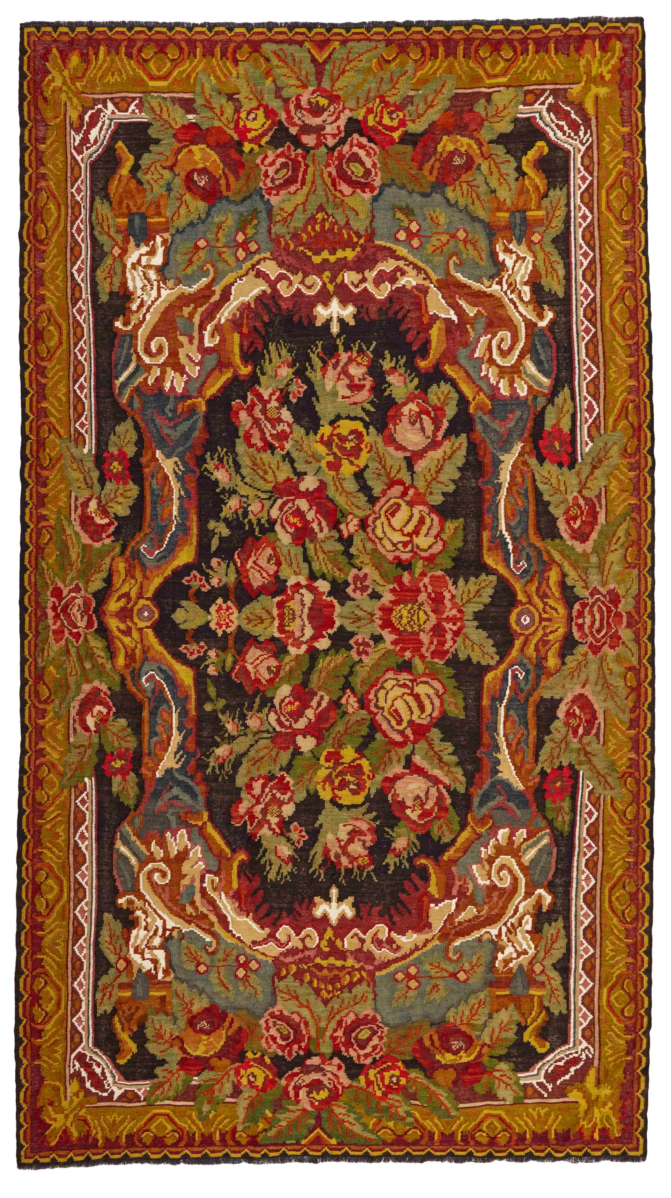 authentic oriental kelim flatweave with floral design