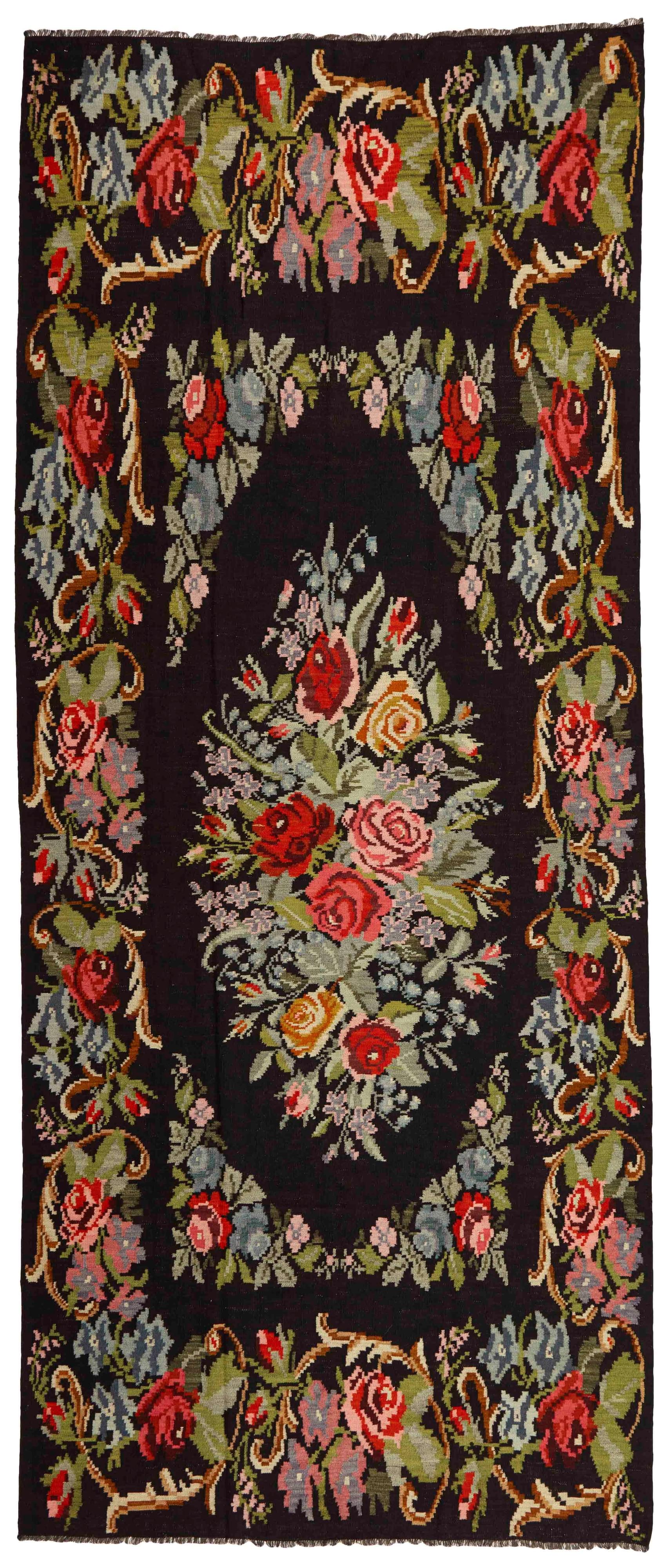 authentic oriental kelim flatweave with floral design