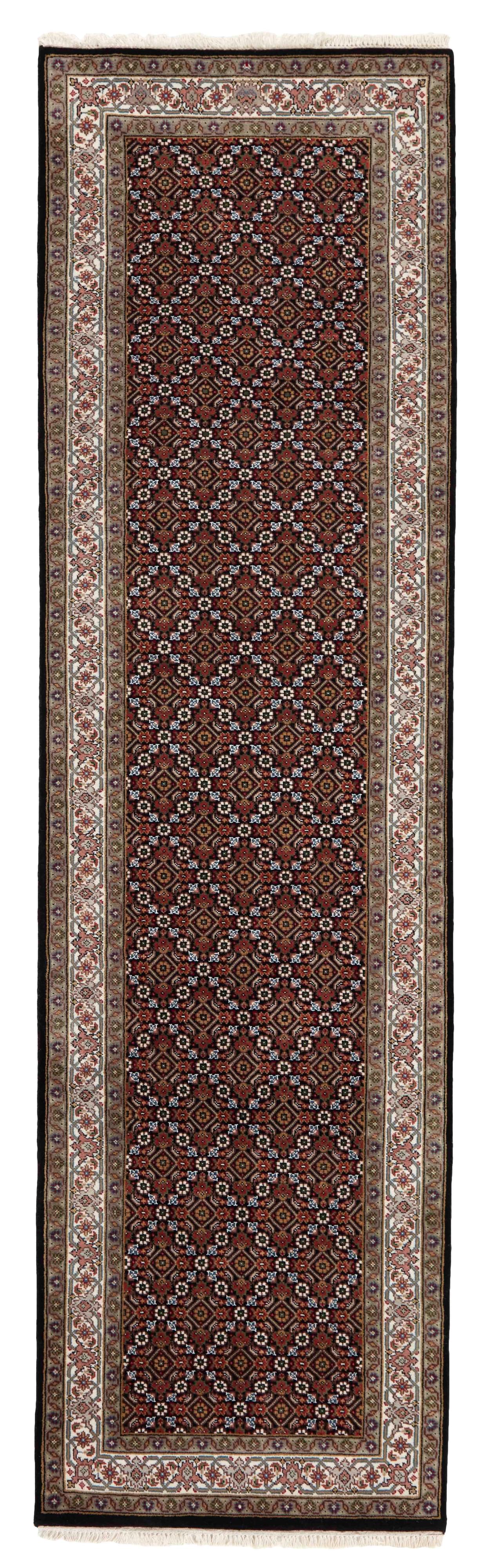 Authentic Oriental runner with traditional geometric and floral design in red, beige and black