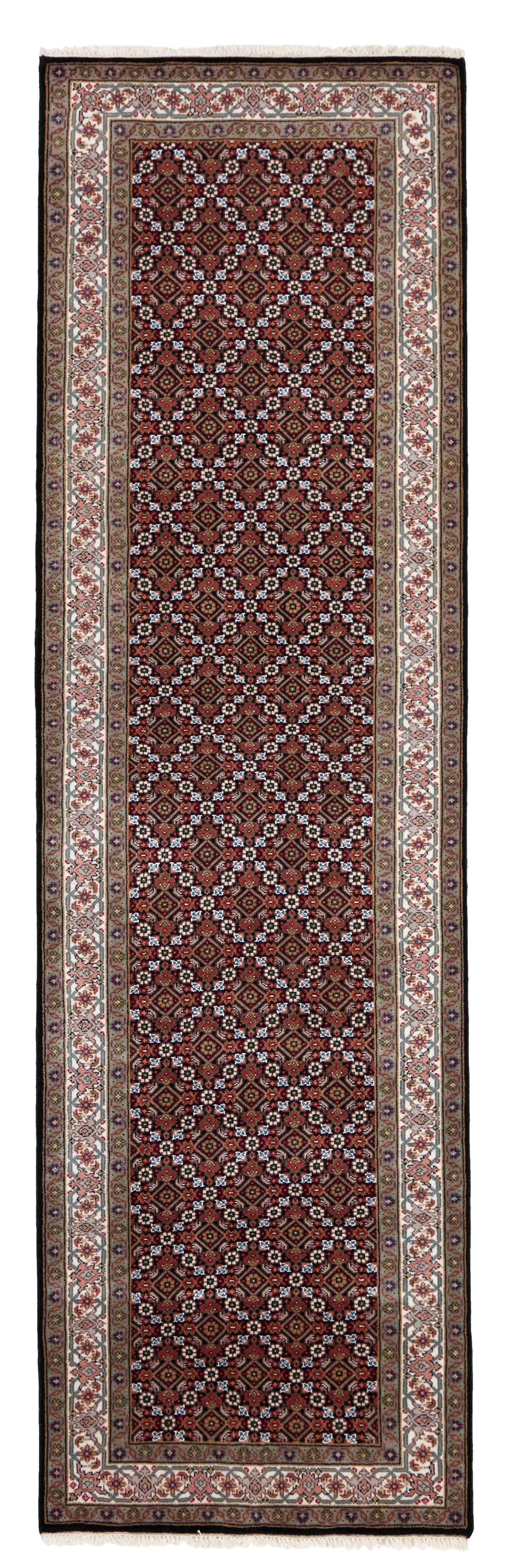 Authentic Oriental runner with traditional geometric and floral design in red, beige and black