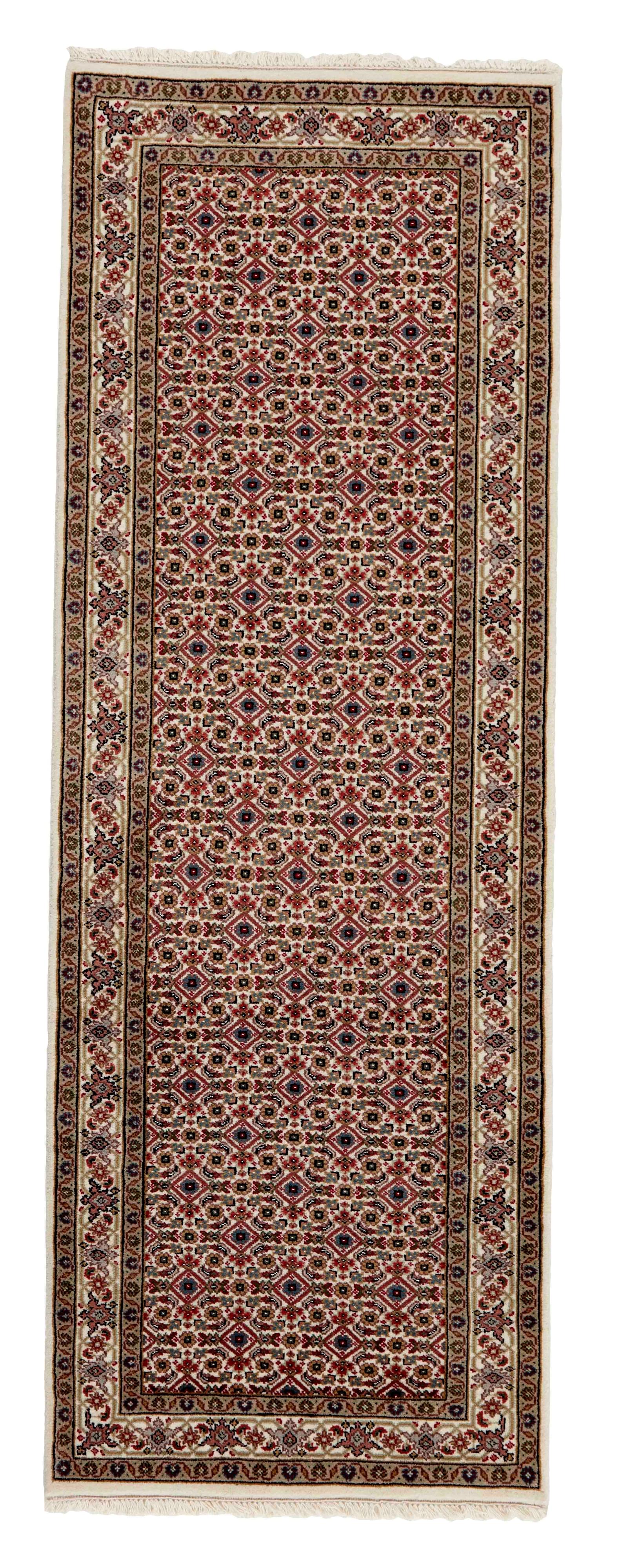 Authentic Oriental runner with traditional geometric and floral design in red, beige and black
