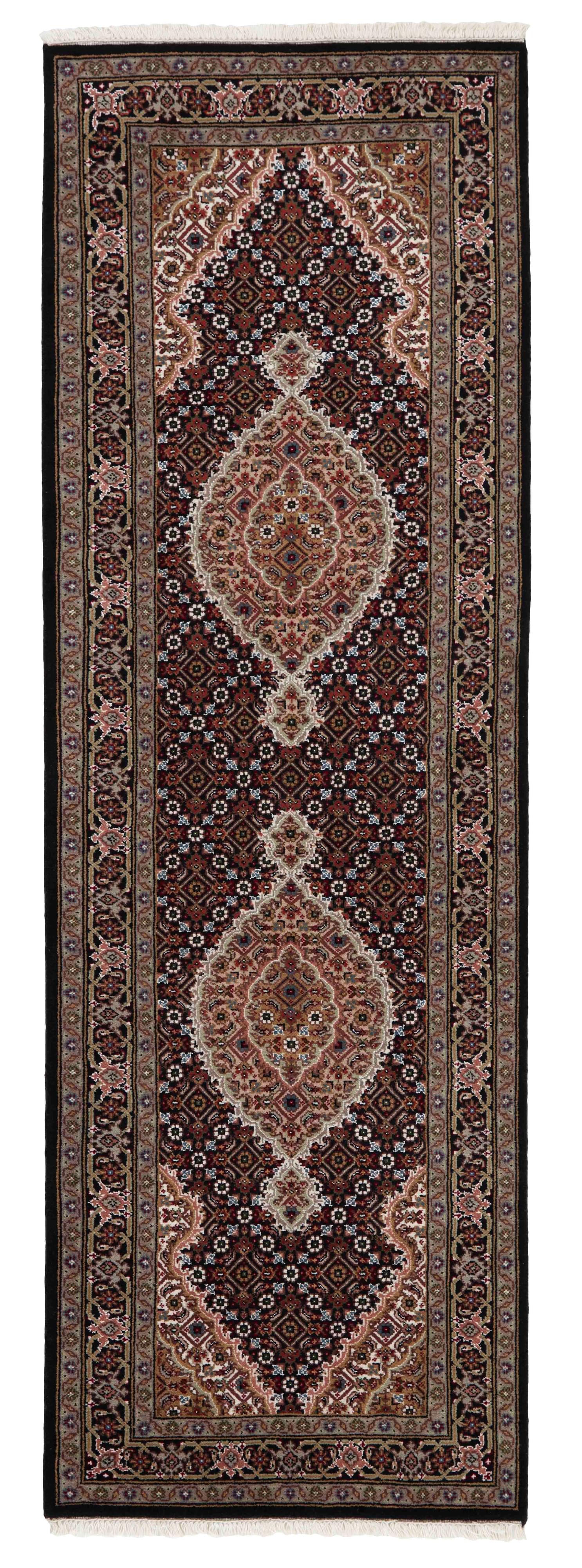 Authentic Oriental runner with traditional geometric and floral design in red, beige and black