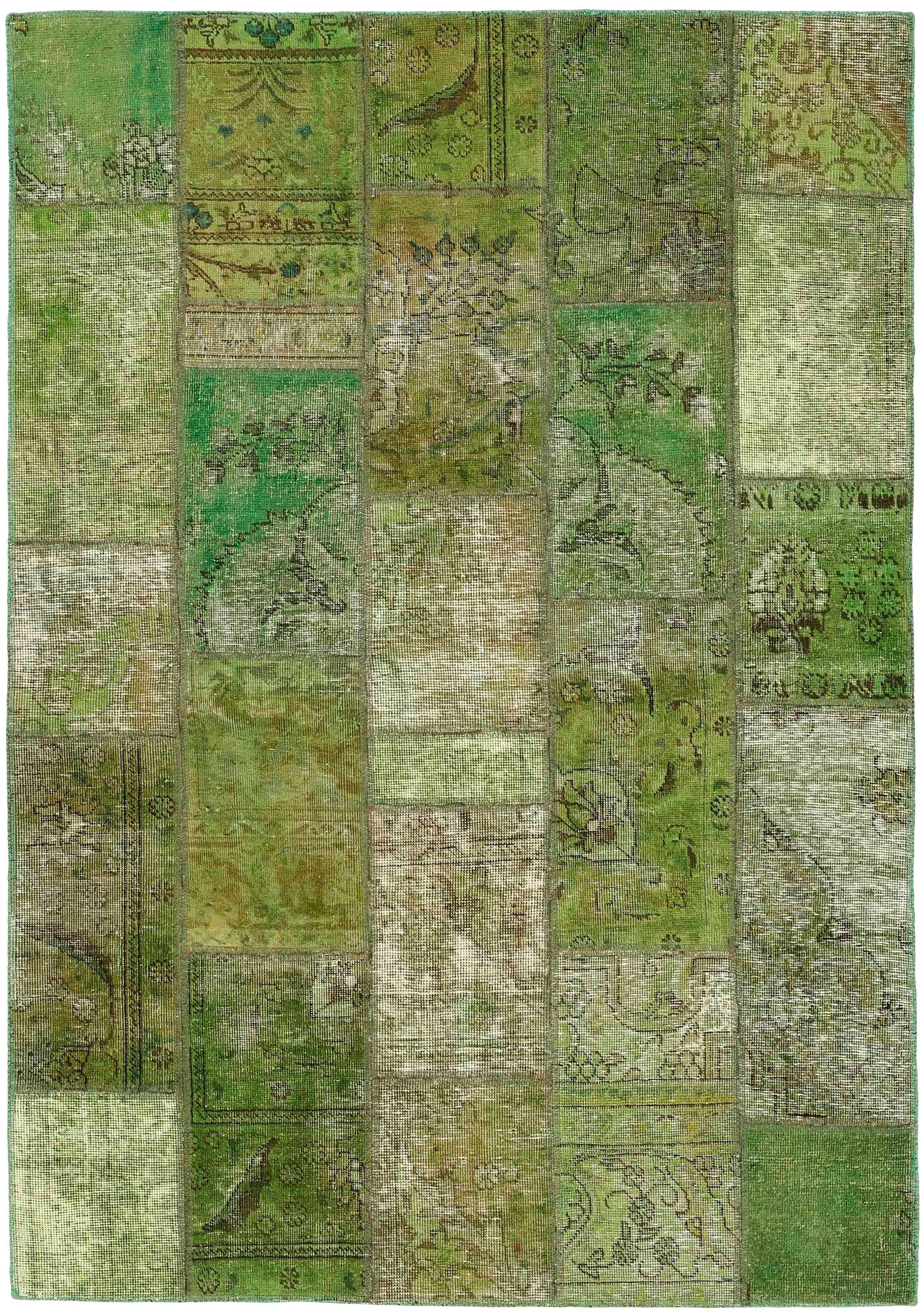 Authentic green patchwork persian rug