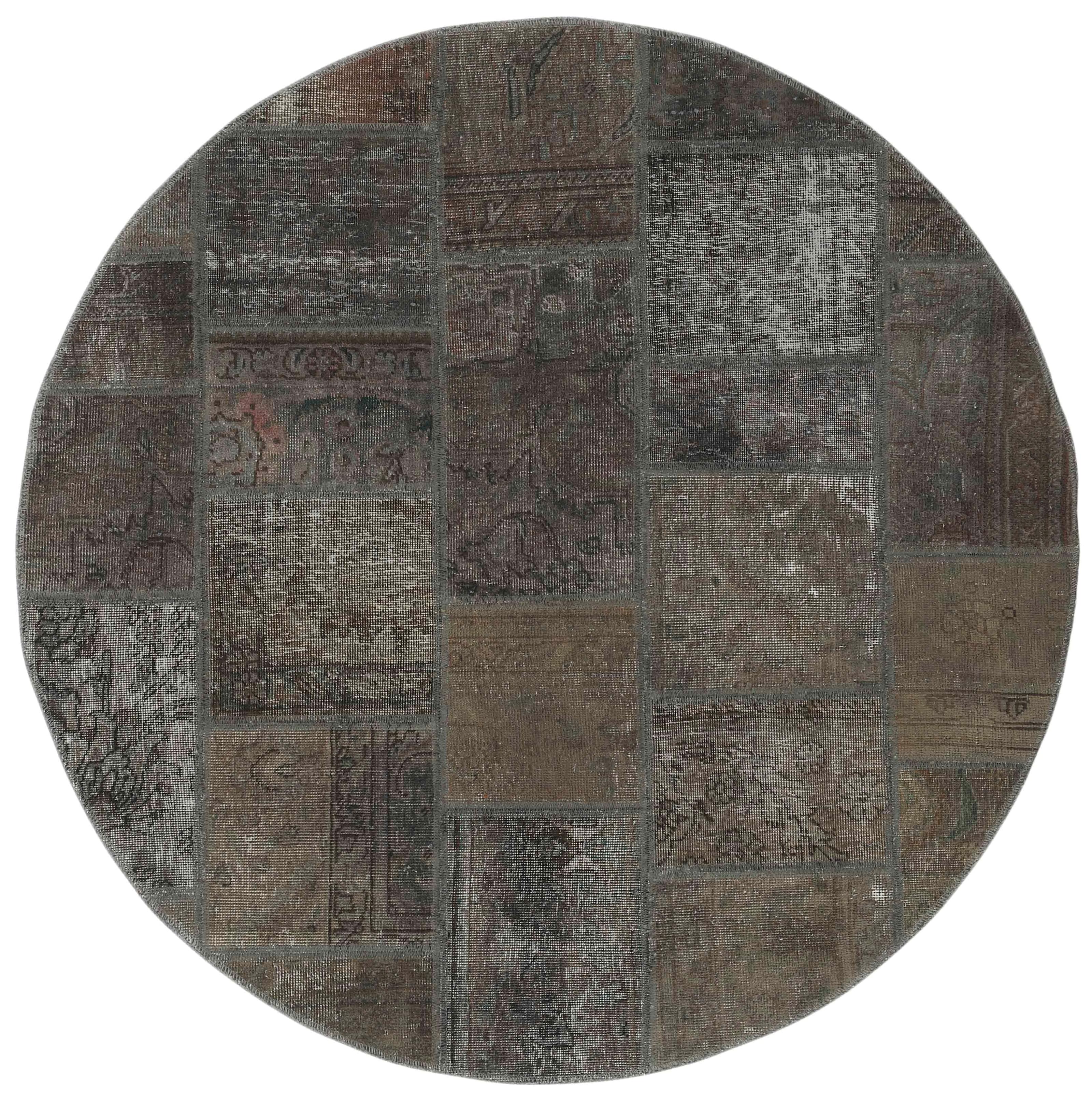 Authentic brown patchwork persian circle rug