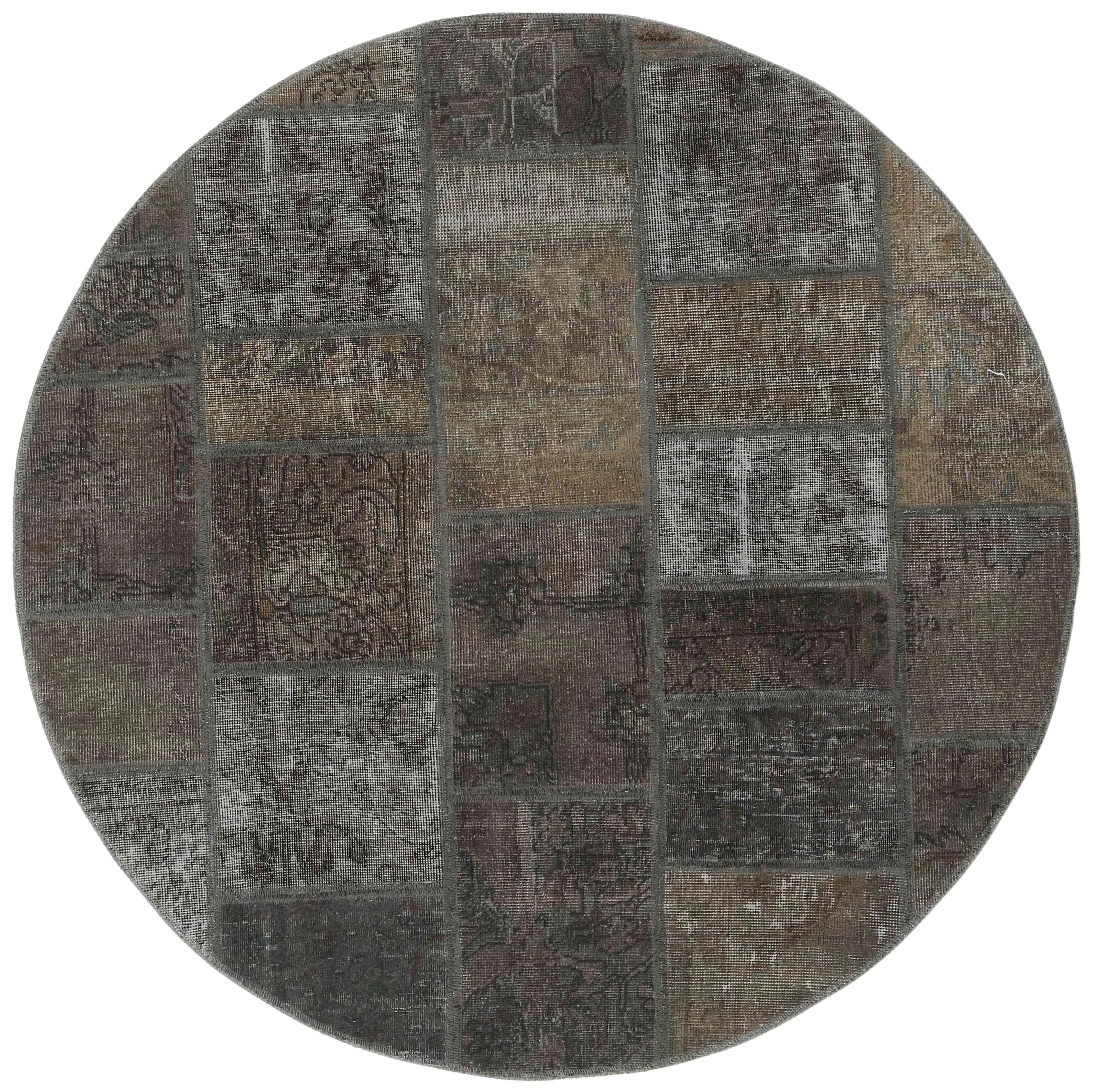 Authentic brown patchwork persian circle rug