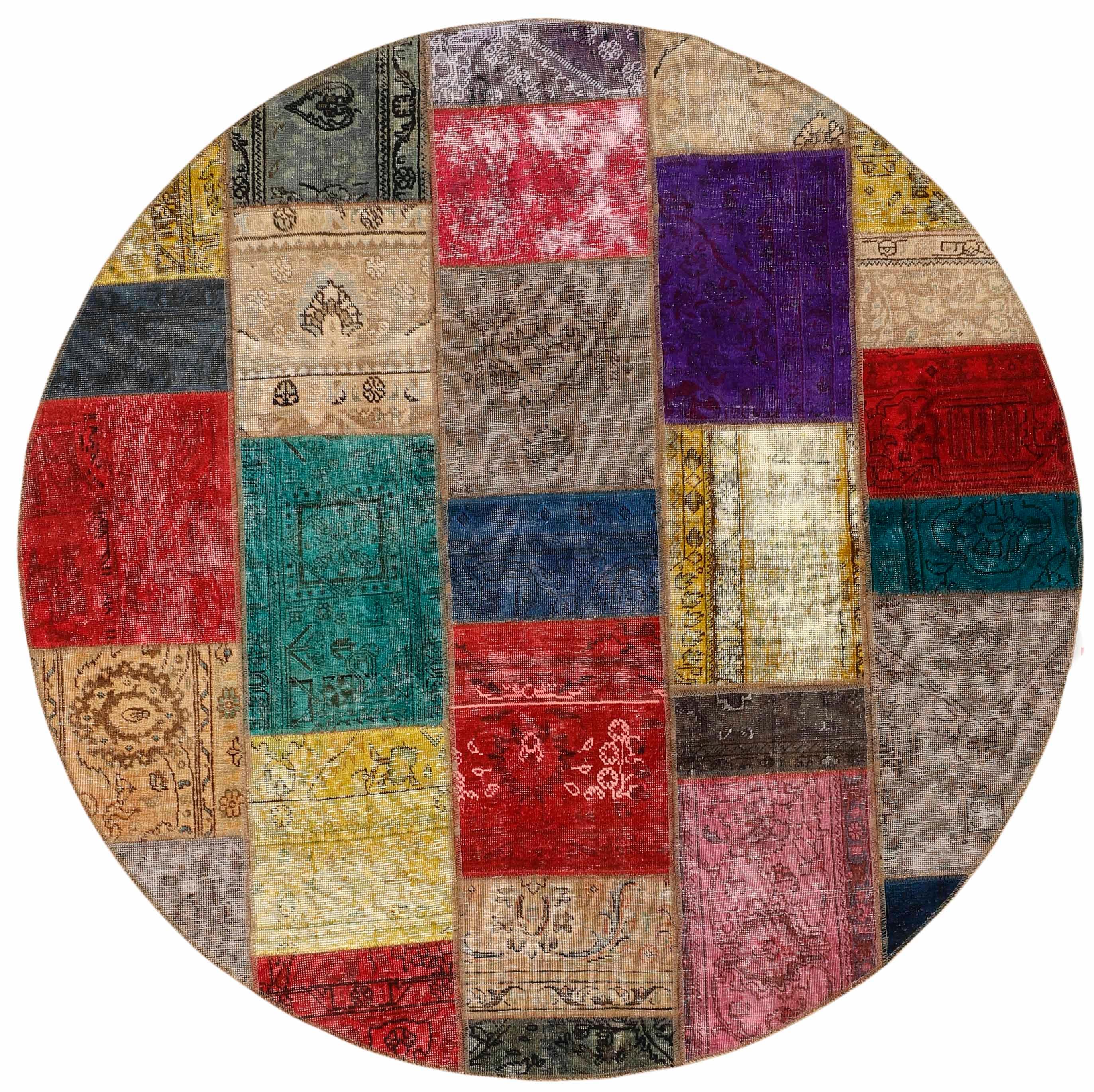 Authentic multicolour patchwork persian circle rug