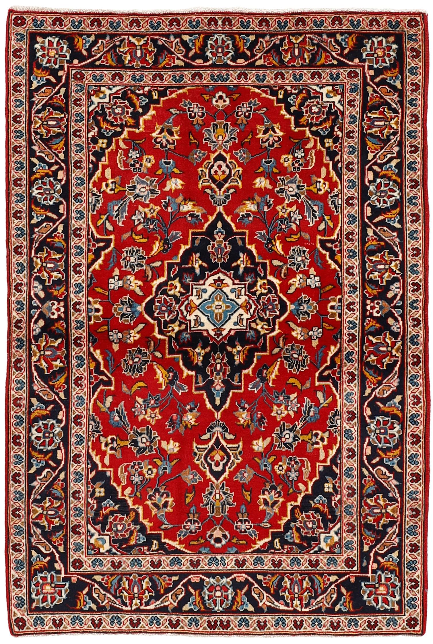 Authentic persian rug with Traditionalfloral design in red and blue