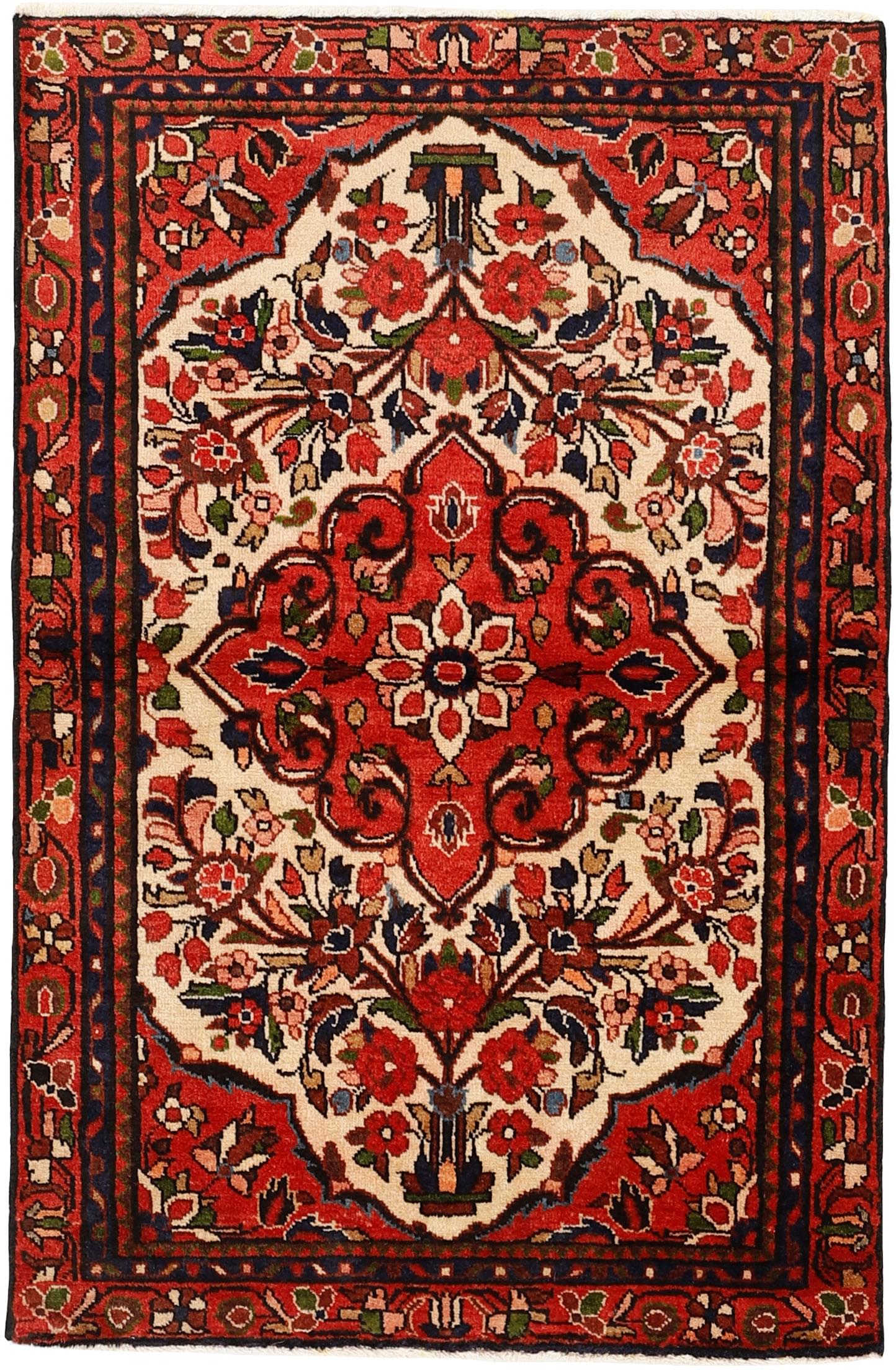 Authentic persian rug with traditional red floral design