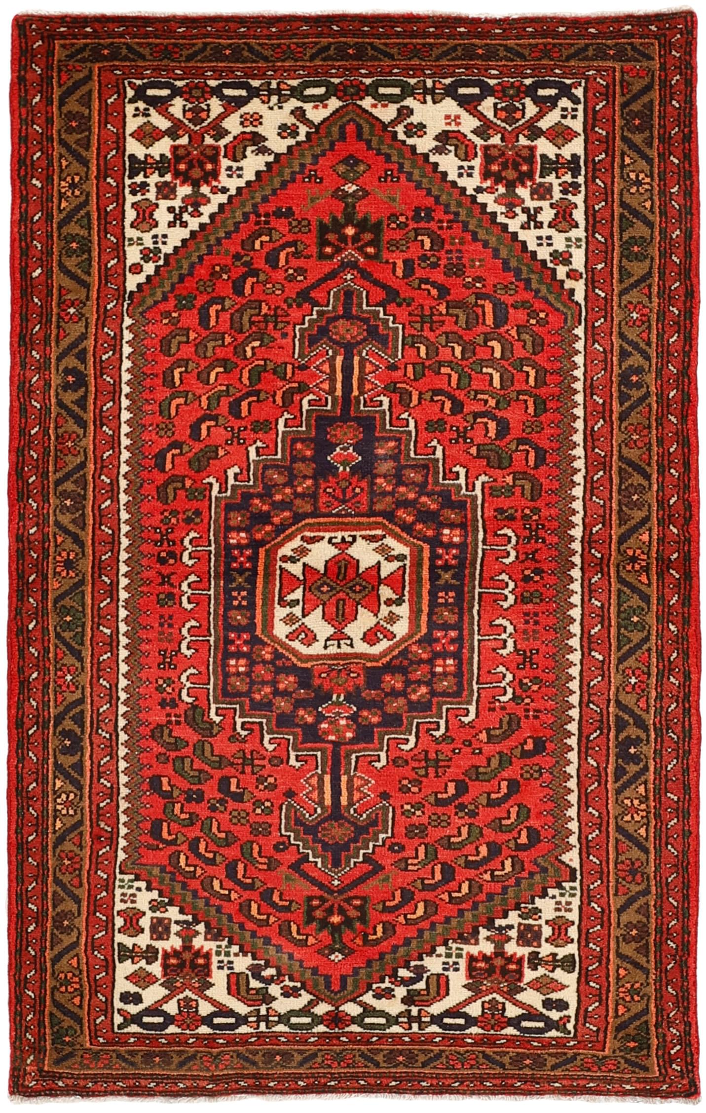 Authentic persian rug with stylised geometric design in red