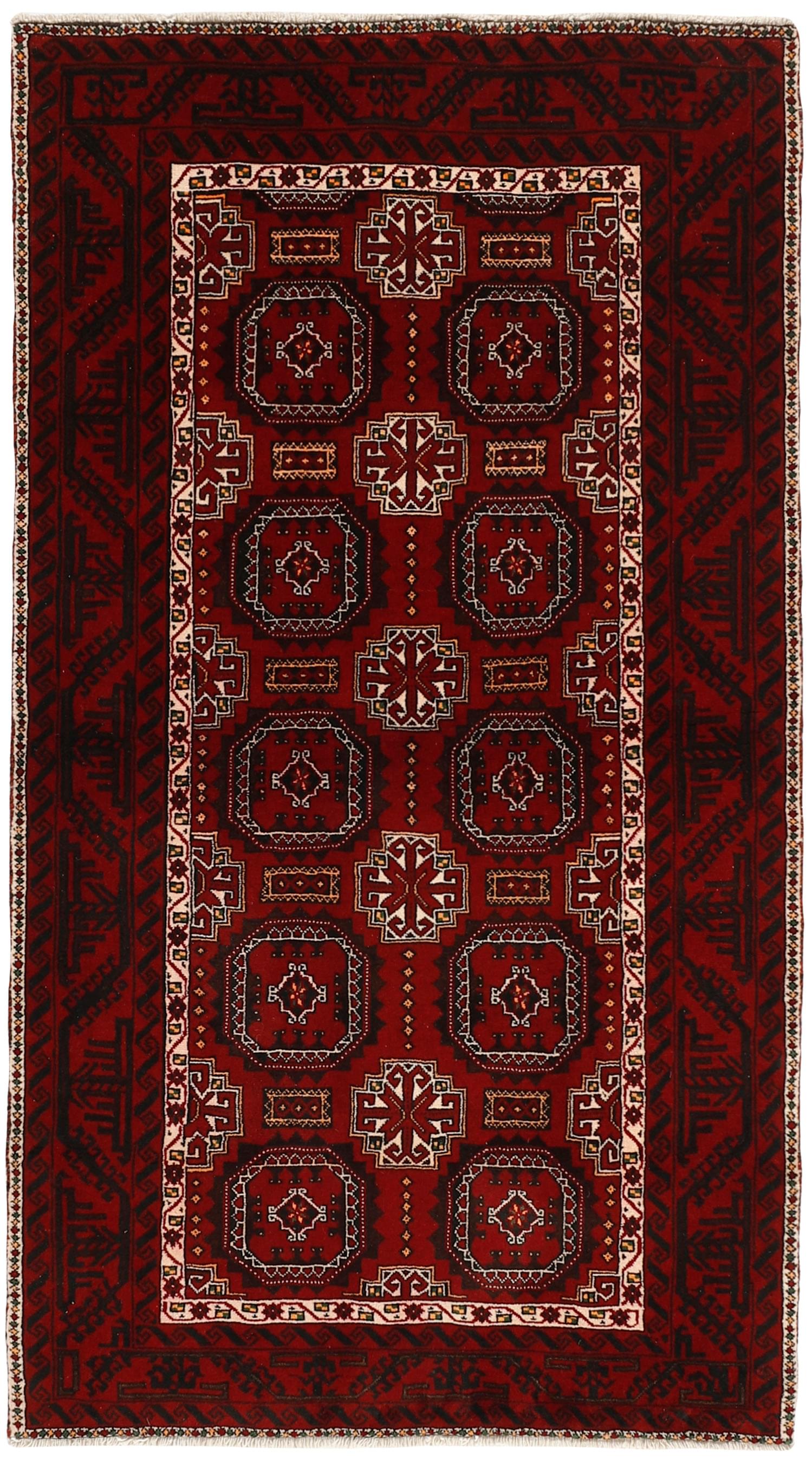 Red Persian wool rug with traditional design
