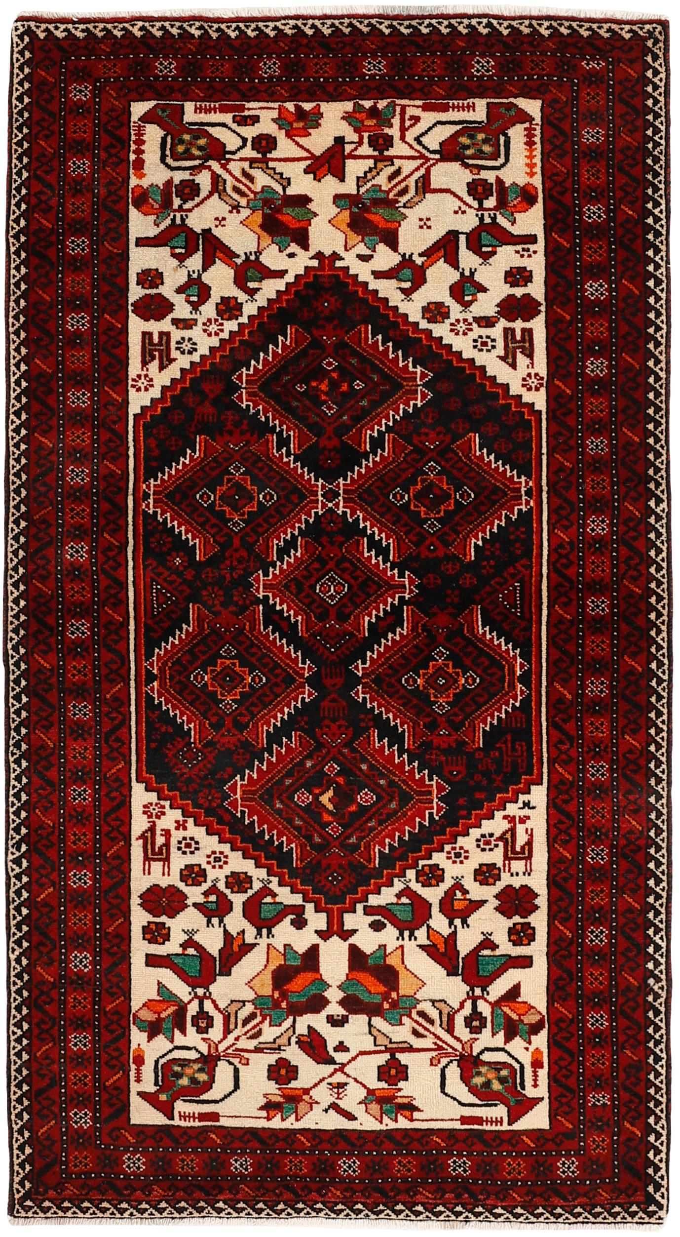 Red Persian wool rug with traditional design